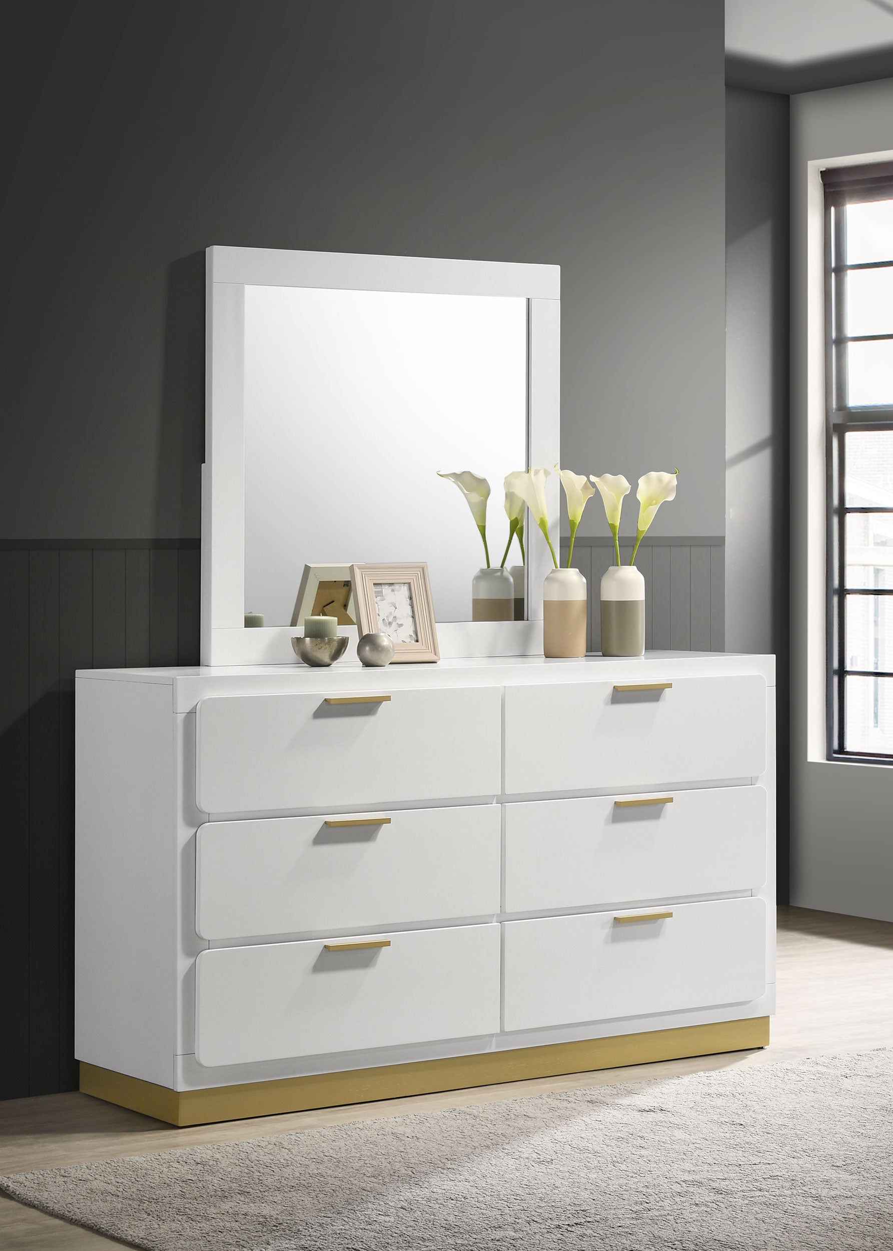 Caraway 6-drawer Dresser with Mirror White-