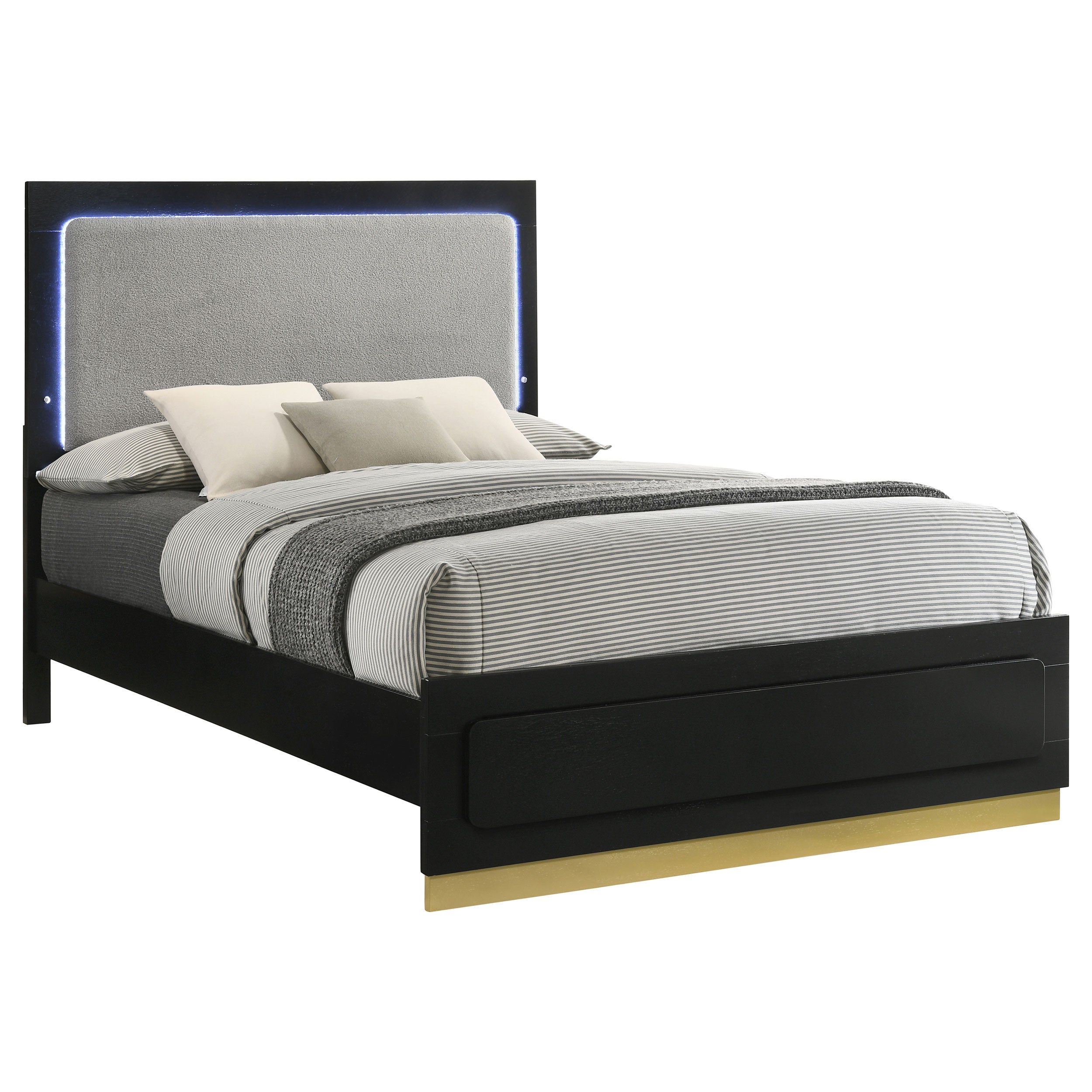 Caraway Wood Queen LED Panel Bed Black-