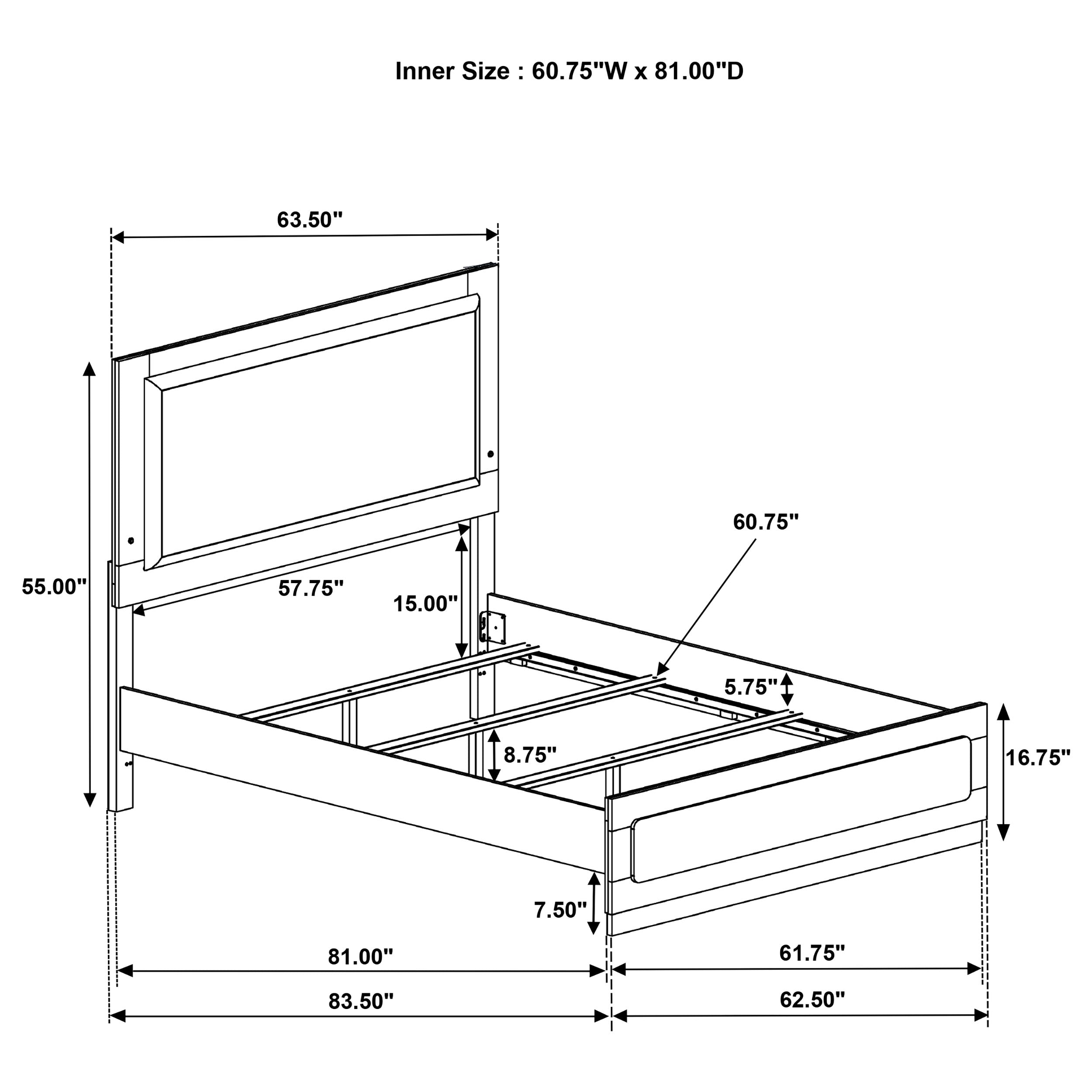 Caraway Wood Queen LED Panel Bed Black-