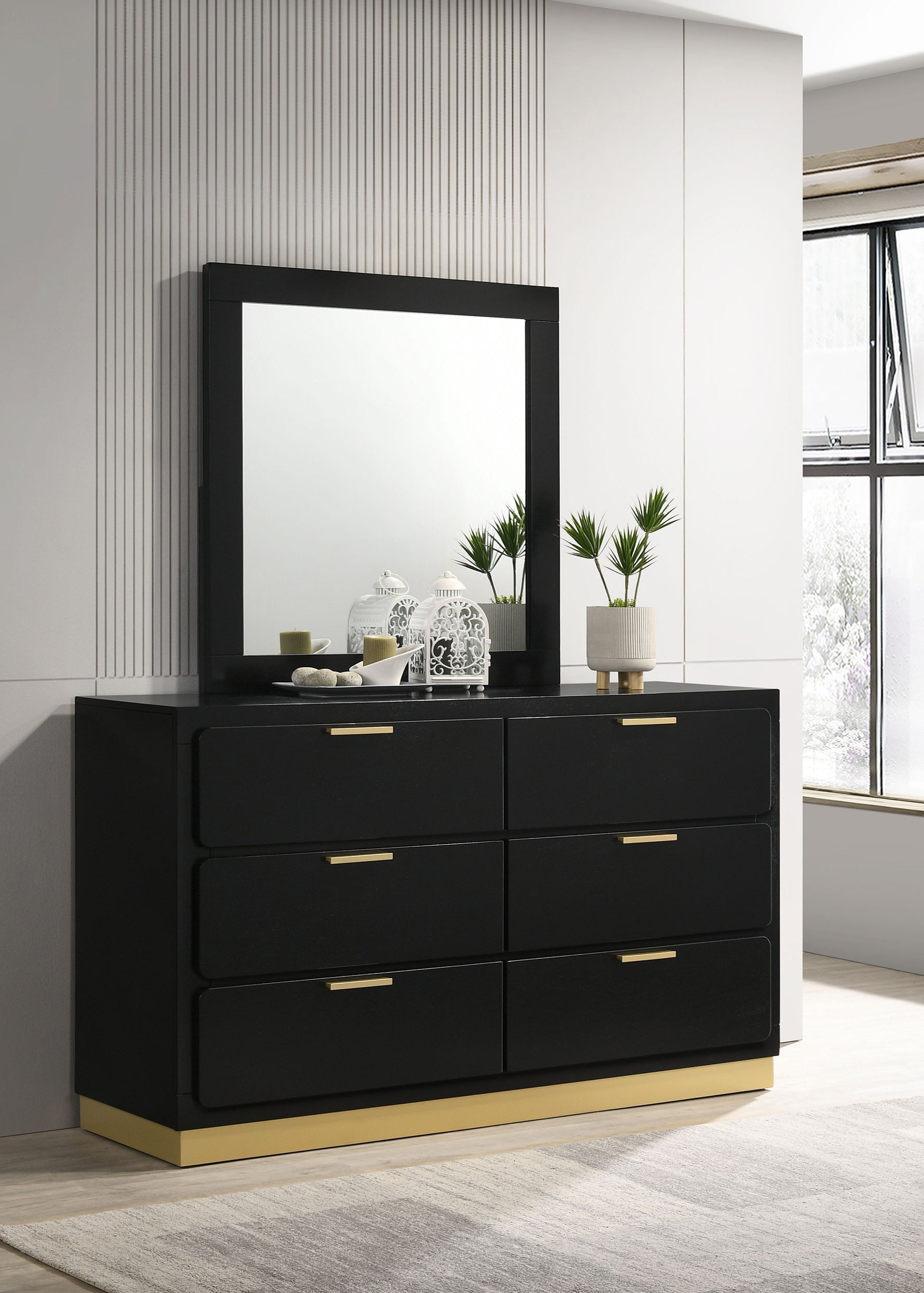 Caraway 6-drawer Dresser with Mirror Black-