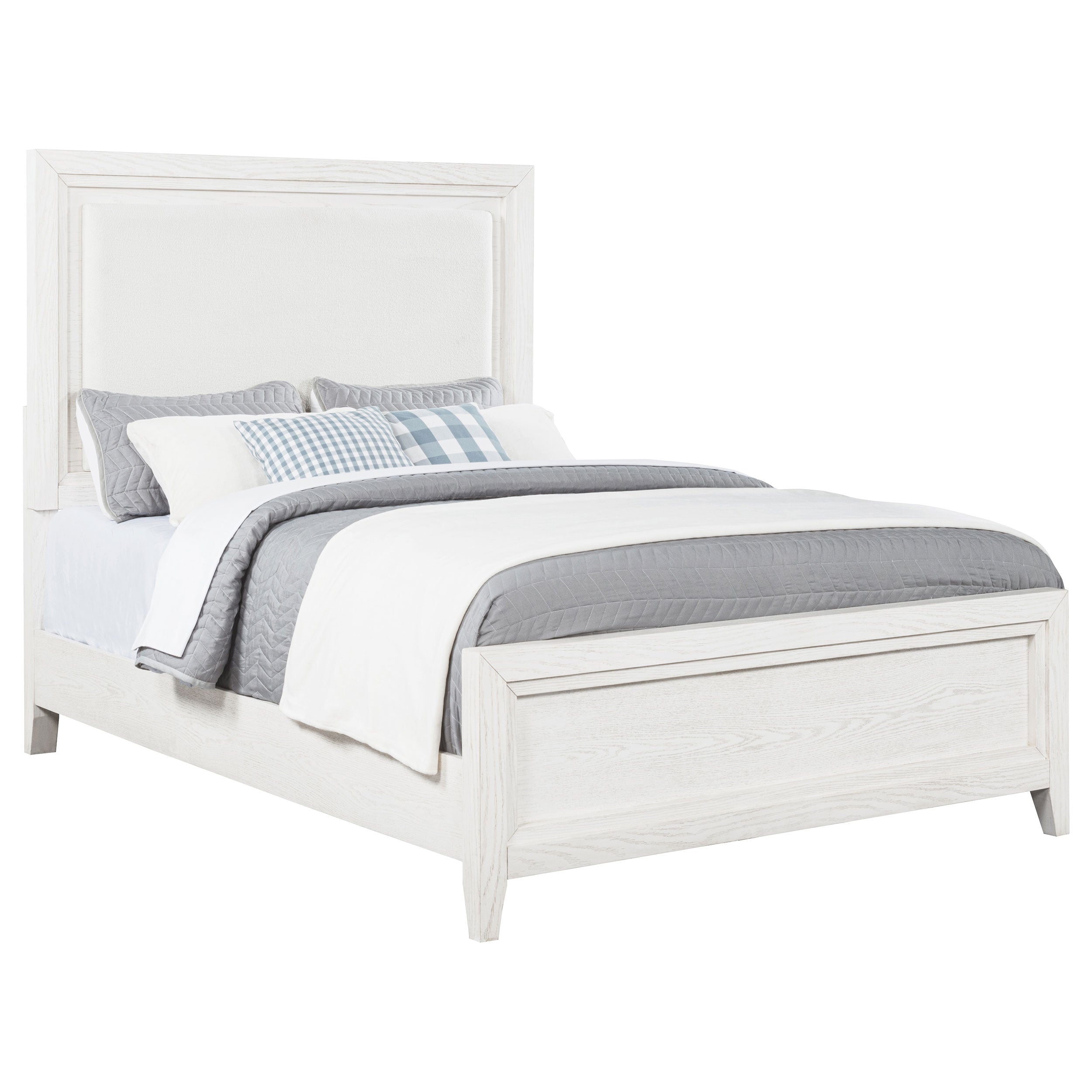 Marielle Queen Upholstered Panel Bed Distressed White-