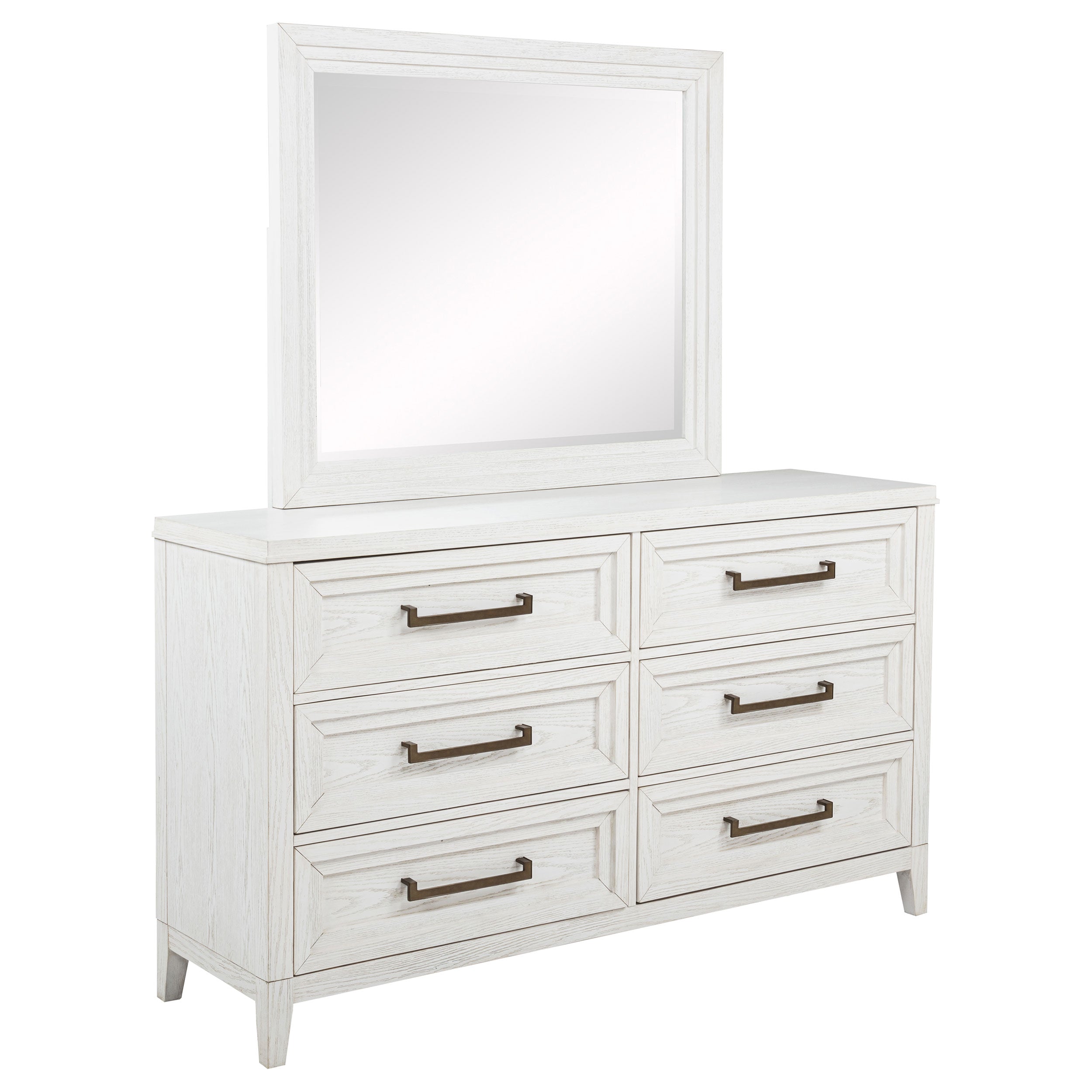 Marielle 6-drawer Dresser with Mirror Distressed White -