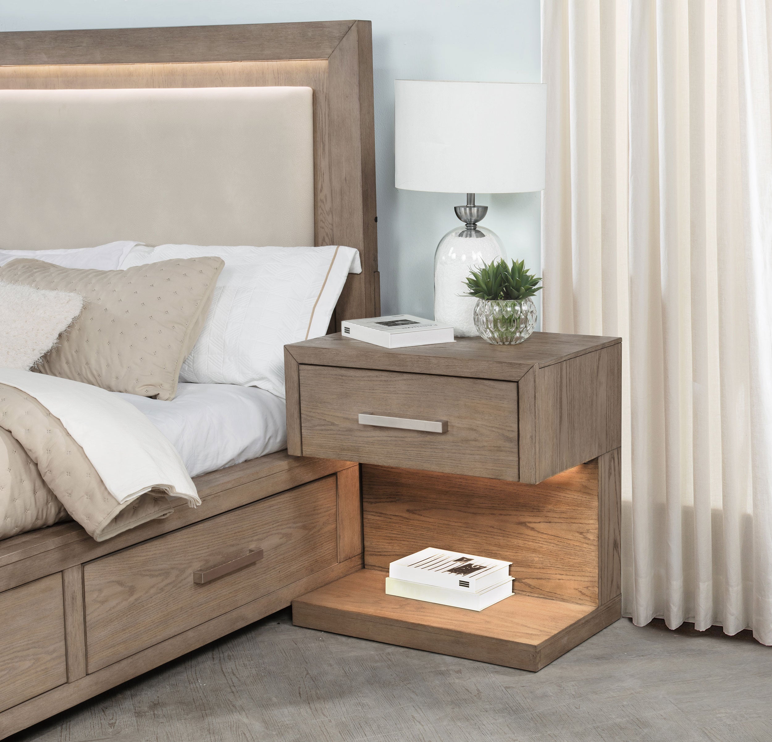 Kenora 1-drawer Nightstand Bedside Table Barley Brown-