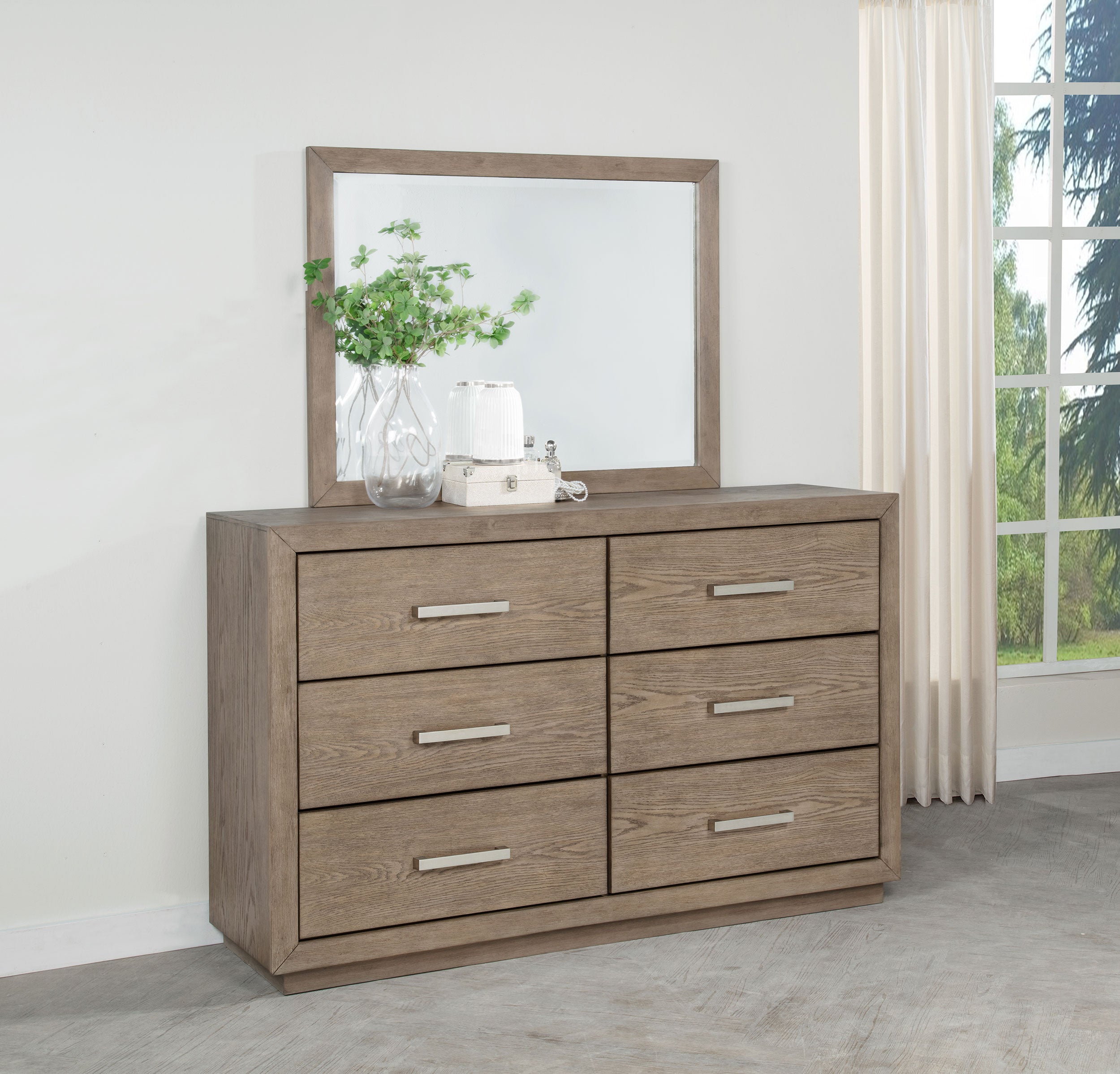 Kenora 6-drawer Dresser and Mirror Barley Brown-