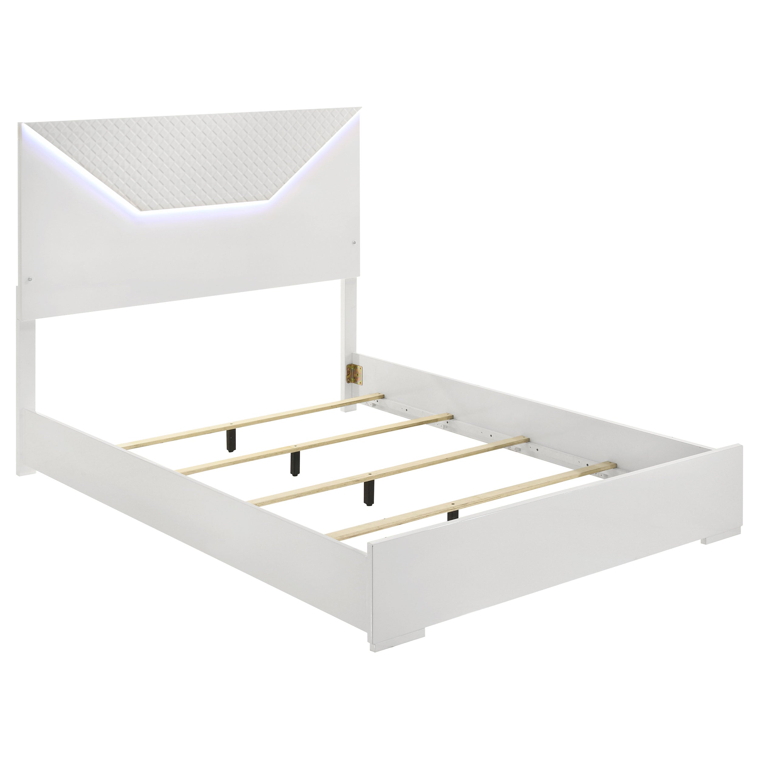 Ives Queen Panel Bed LED Headboard White High Gloss-