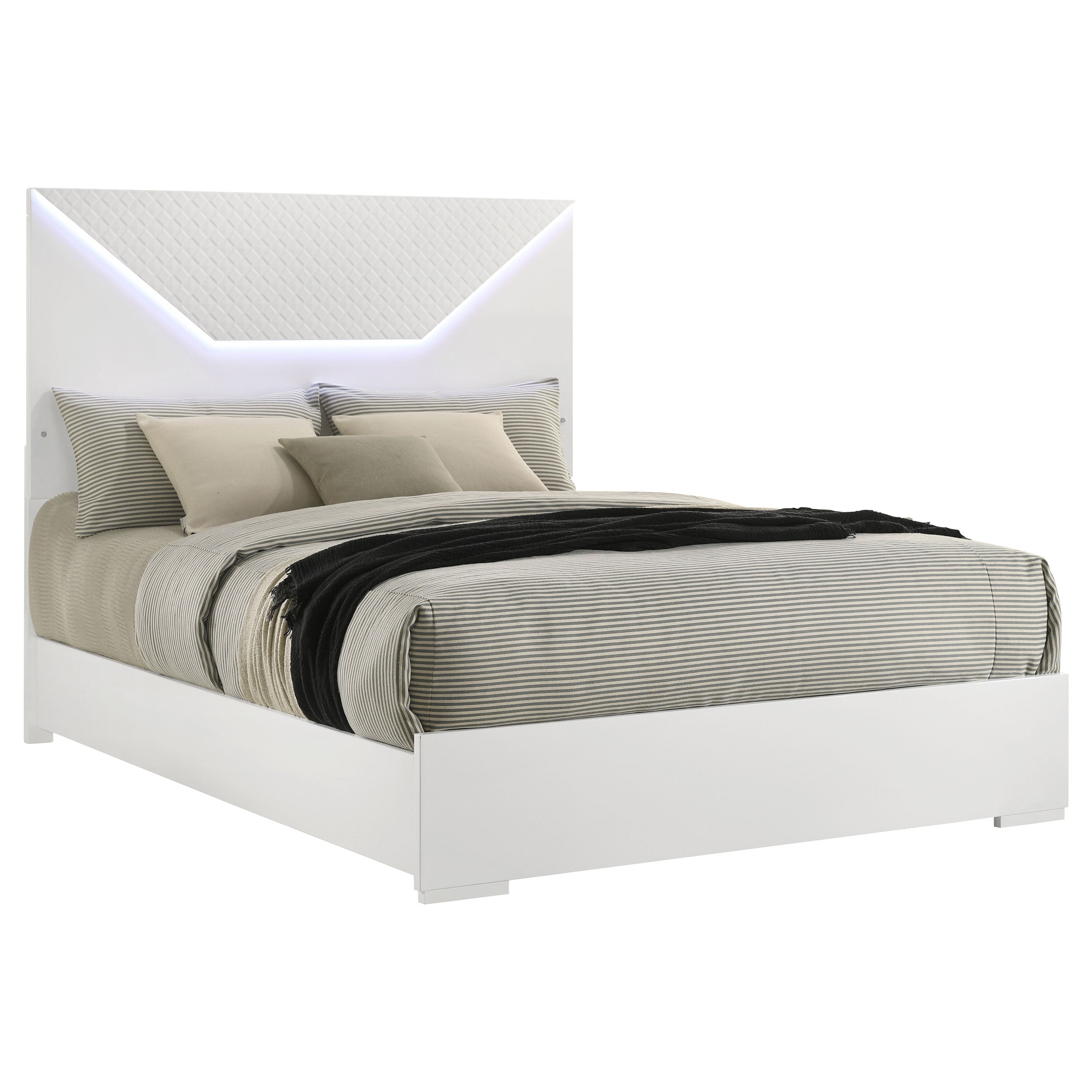 Ives Queen Panel Bed LED Headboard White High Gloss-