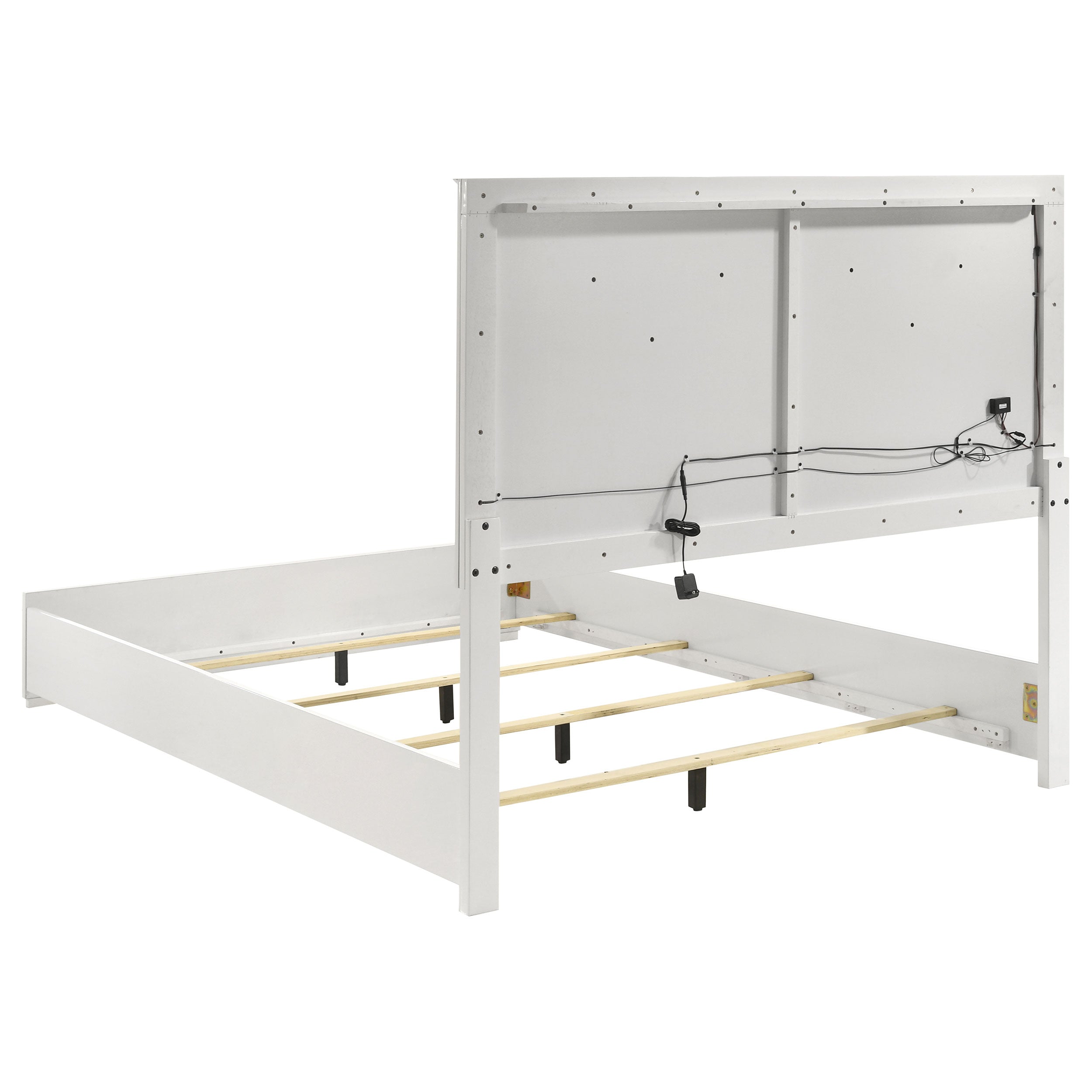 Ives Queen Panel Bed LED Headboard White High Gloss-