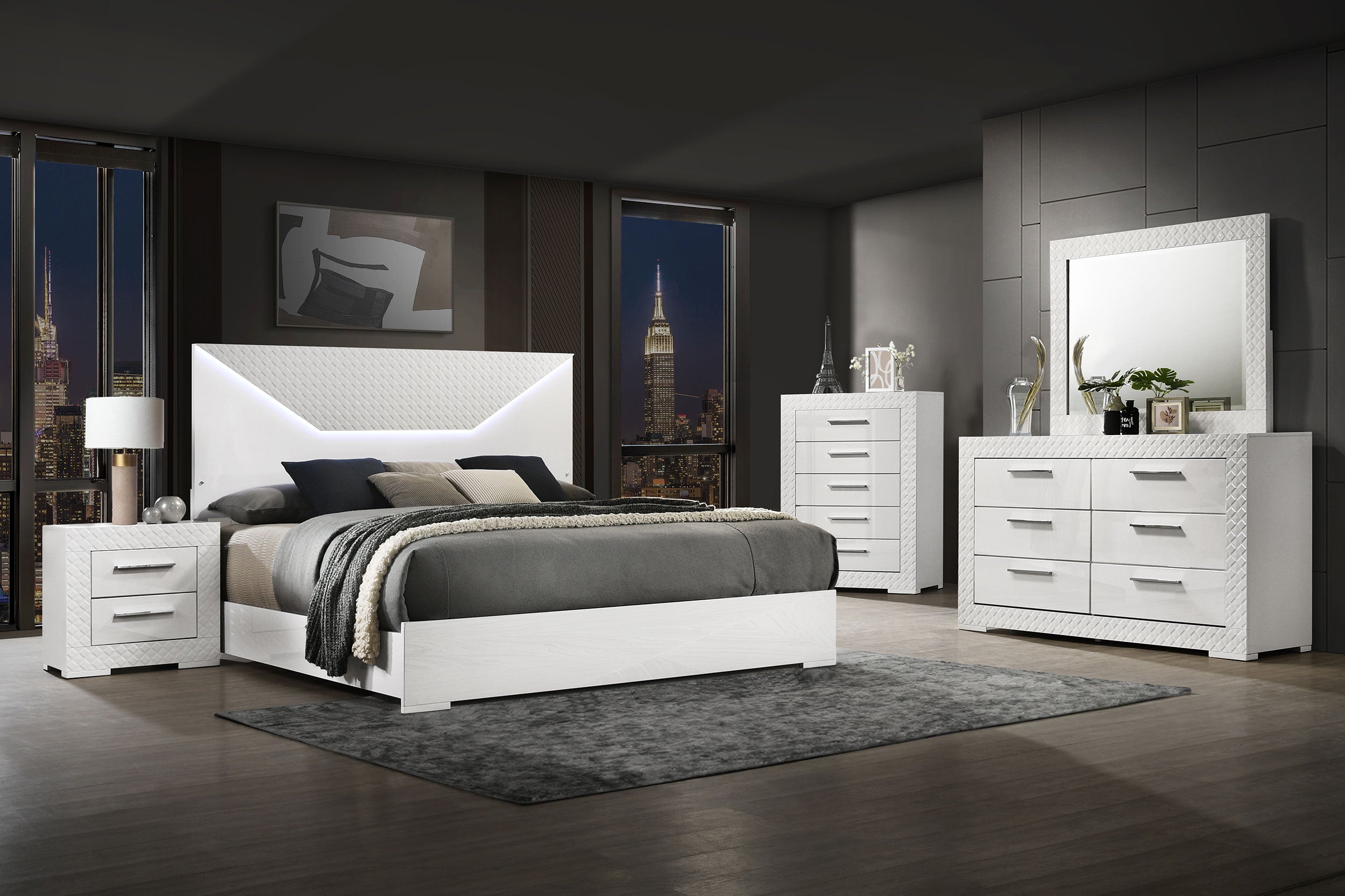 Ives 2-drawer Nightstand Bedside Table White High Gloss-