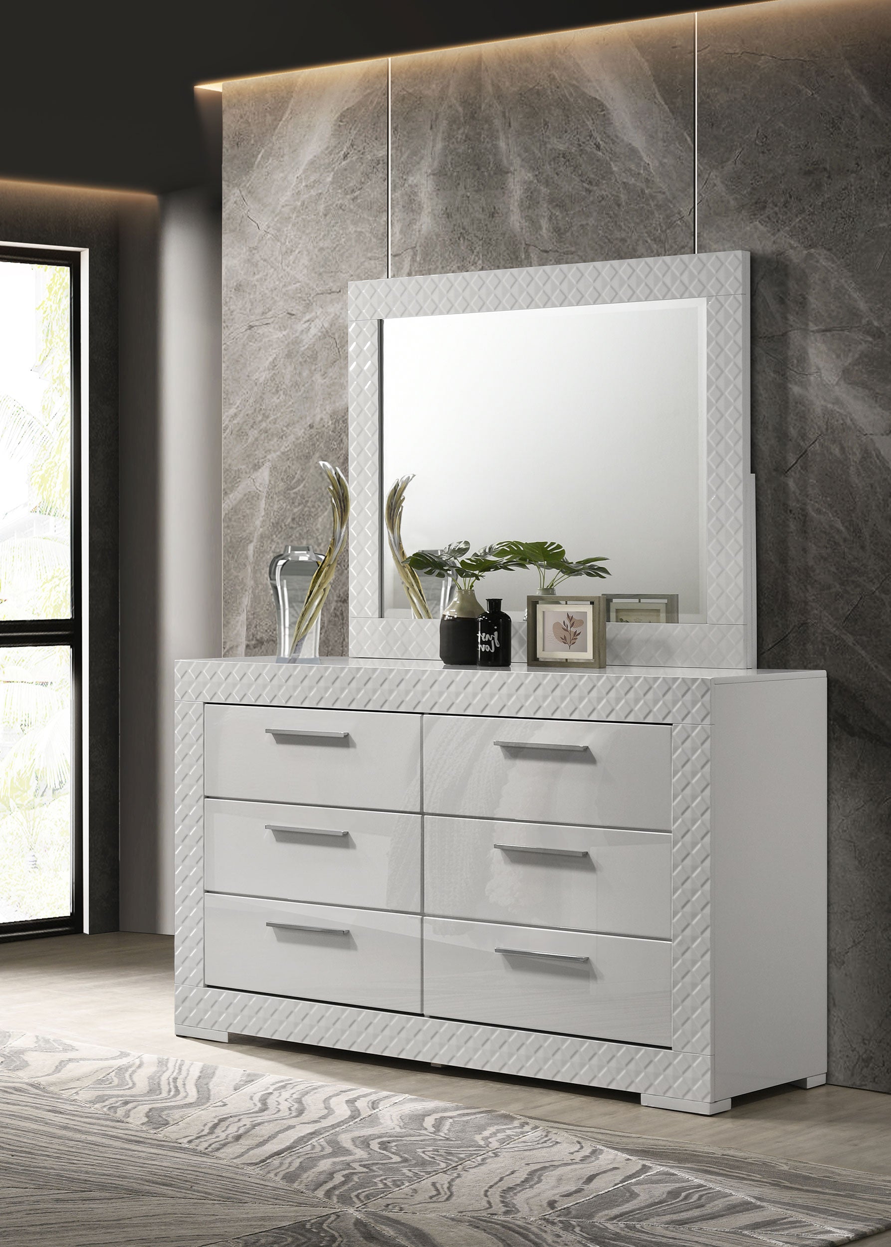 Ives 6-drawer Dresser and Mirror White High Gloss-