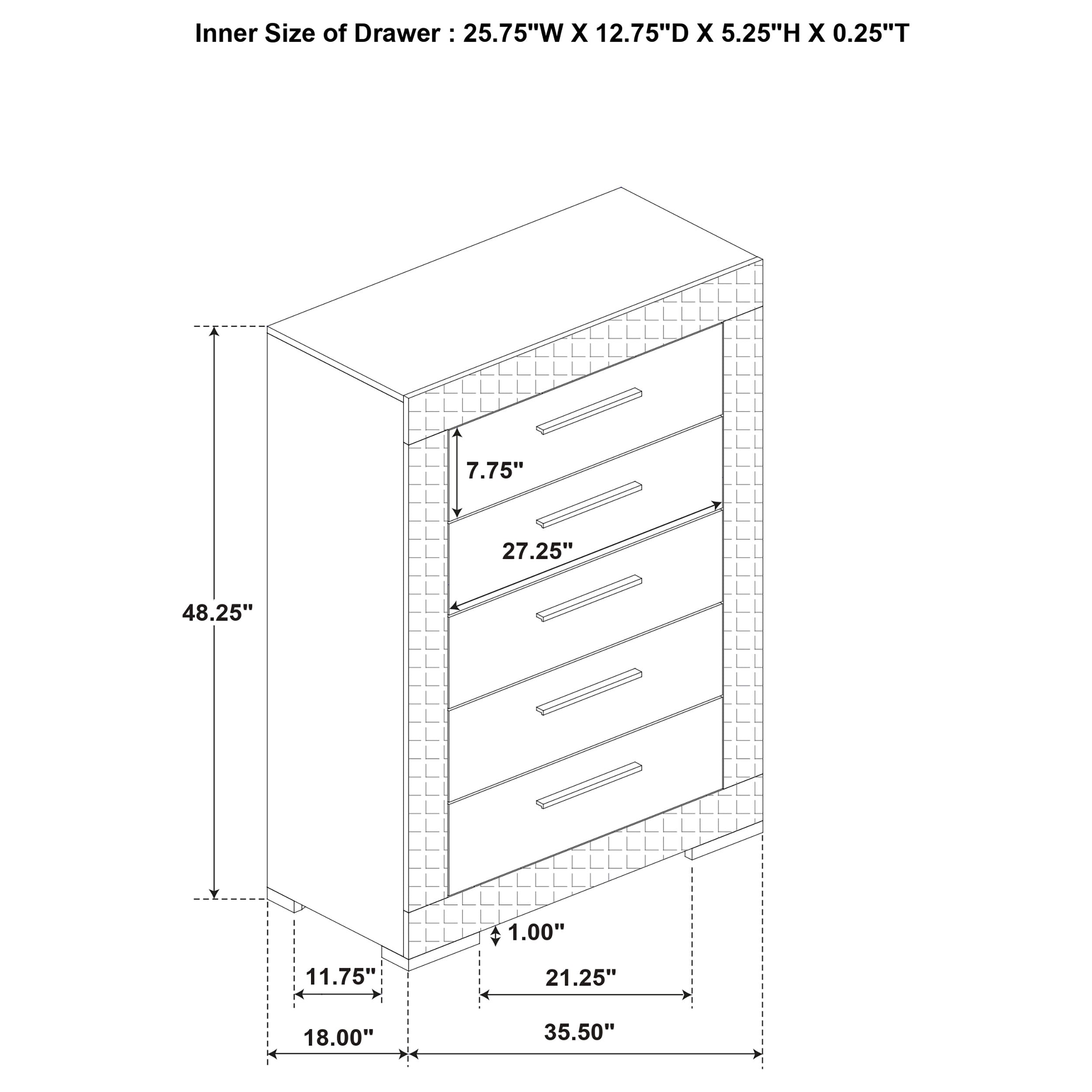 Ives 5-drawer Bedroom Chest of Drawers White High Gloss-