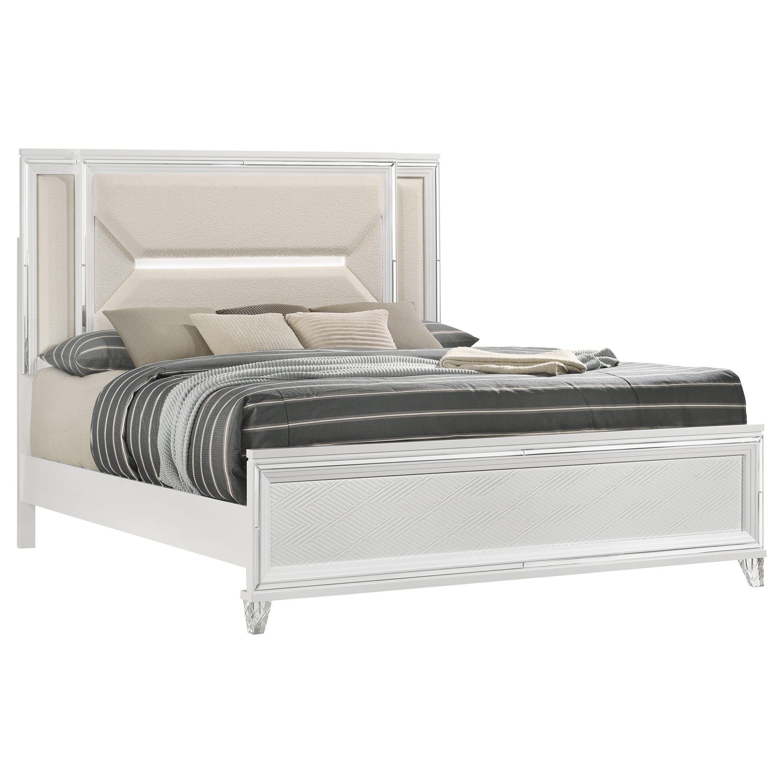 Marmore 64-inch Queen Panel Bed LED Headboard White-