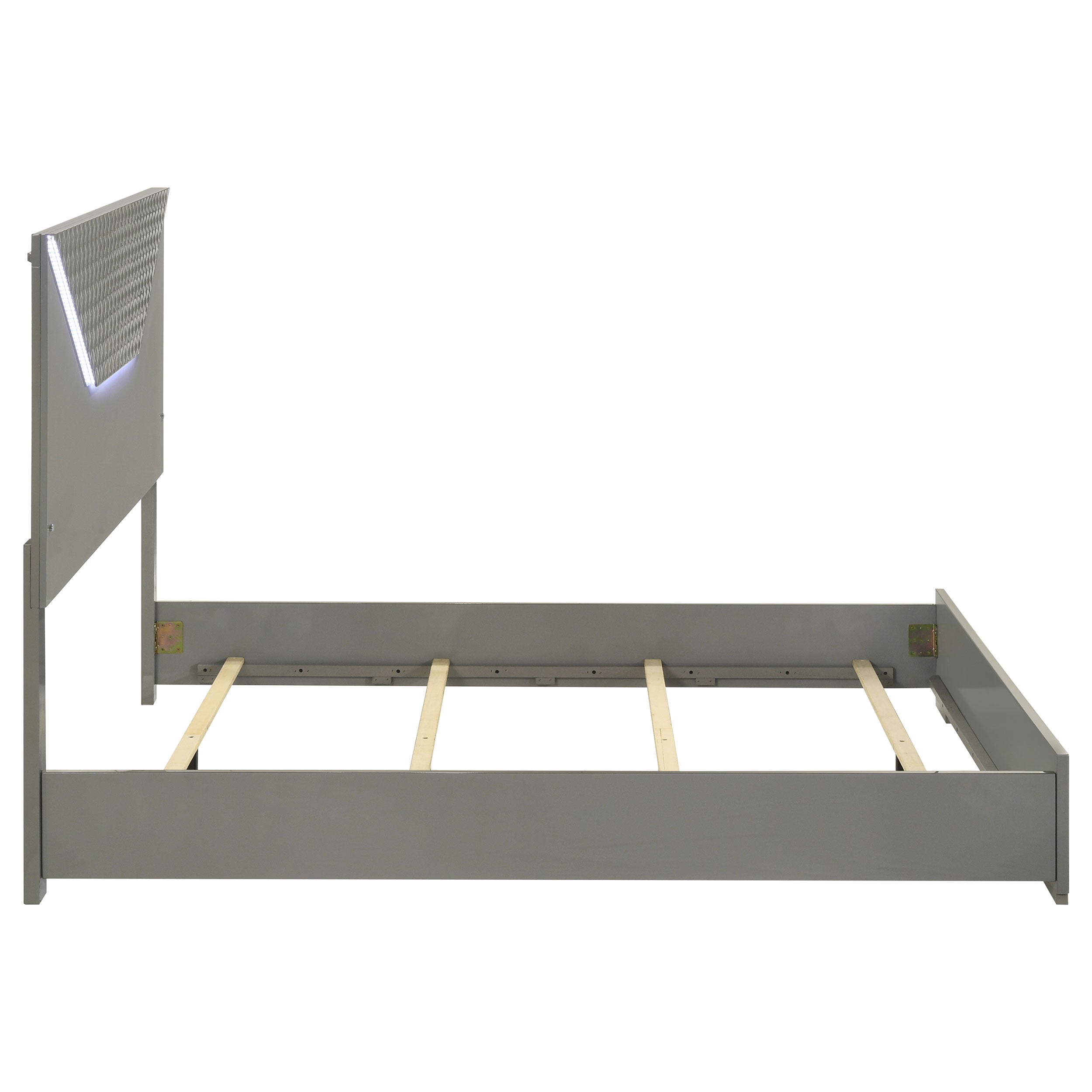 Ives Queen Panel Bed LED Headboard Grey High Gloss-