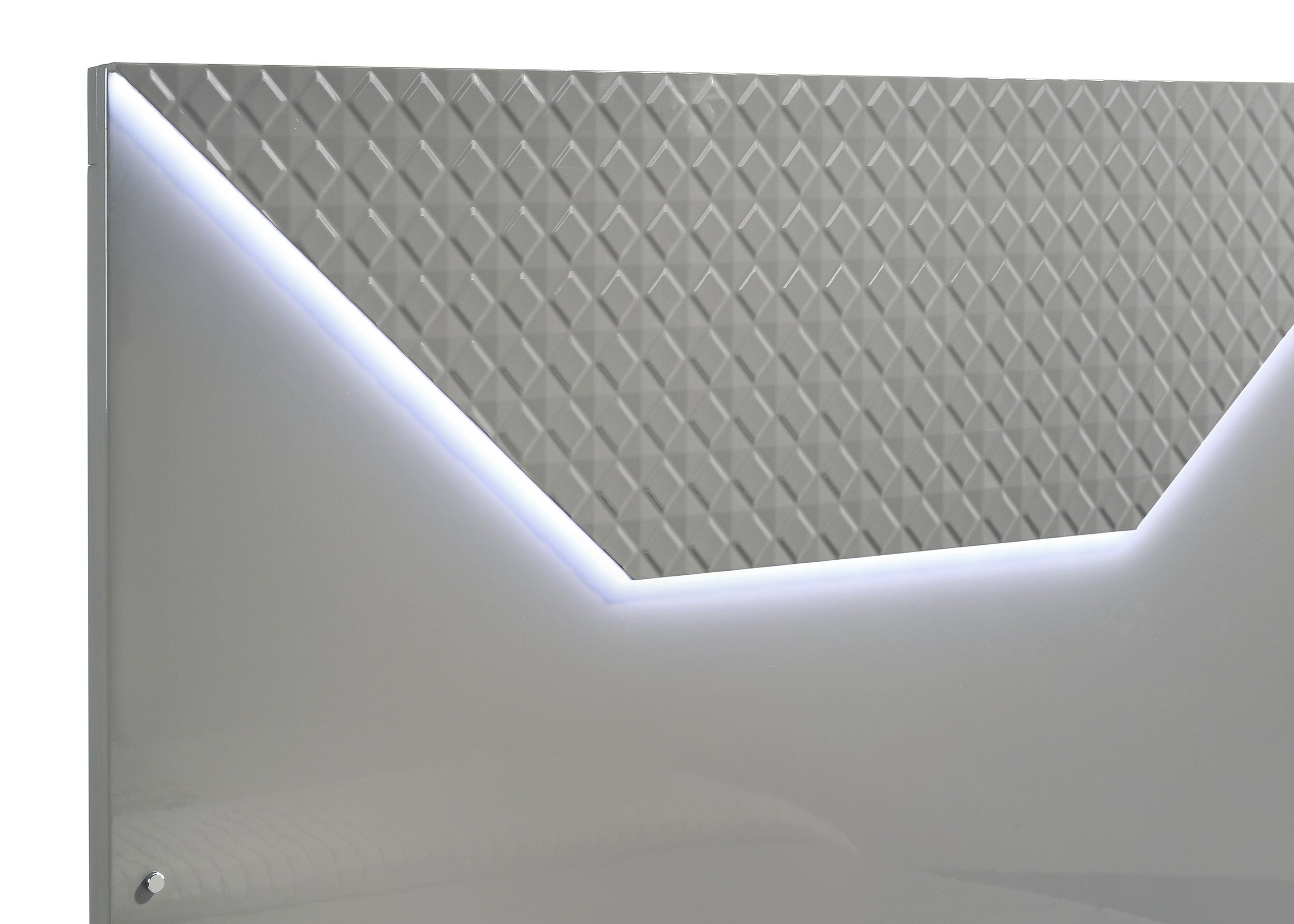 Ives Queen Panel Bed LED Headboard Grey High Gloss-