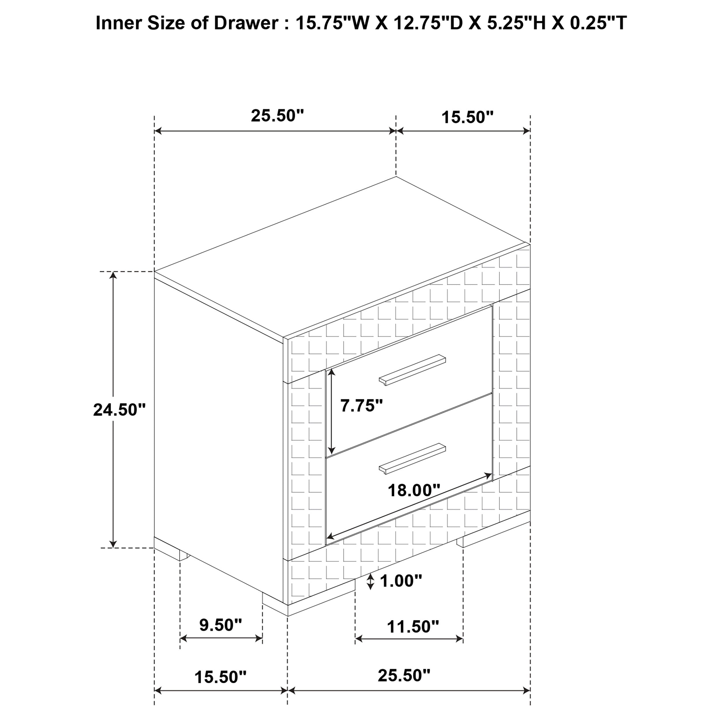 Ives 2-drawer Nightstand Bedside Table Grey High Gloss-