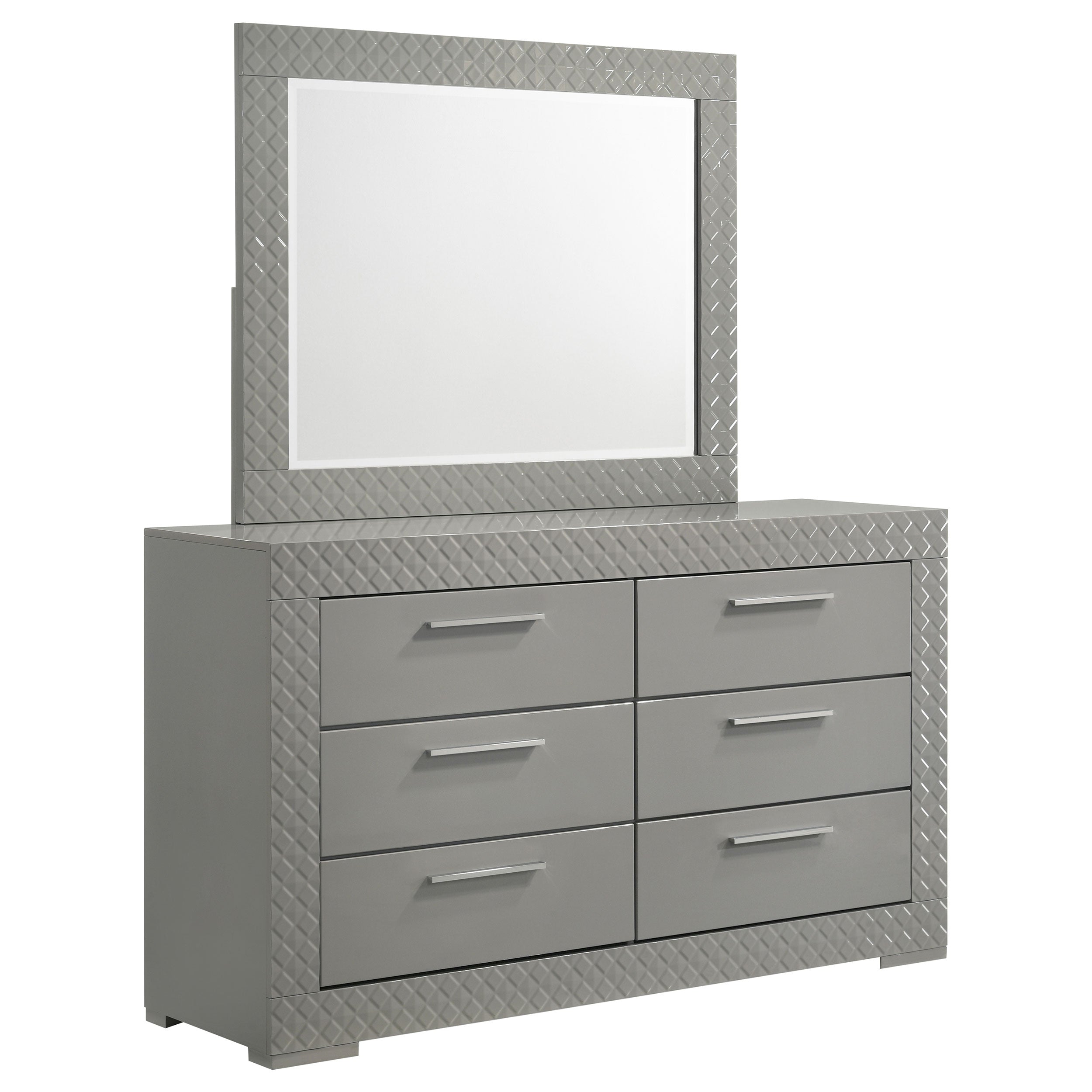 Ives 6-drawer Dresser and Mirror Grey High Gloss-