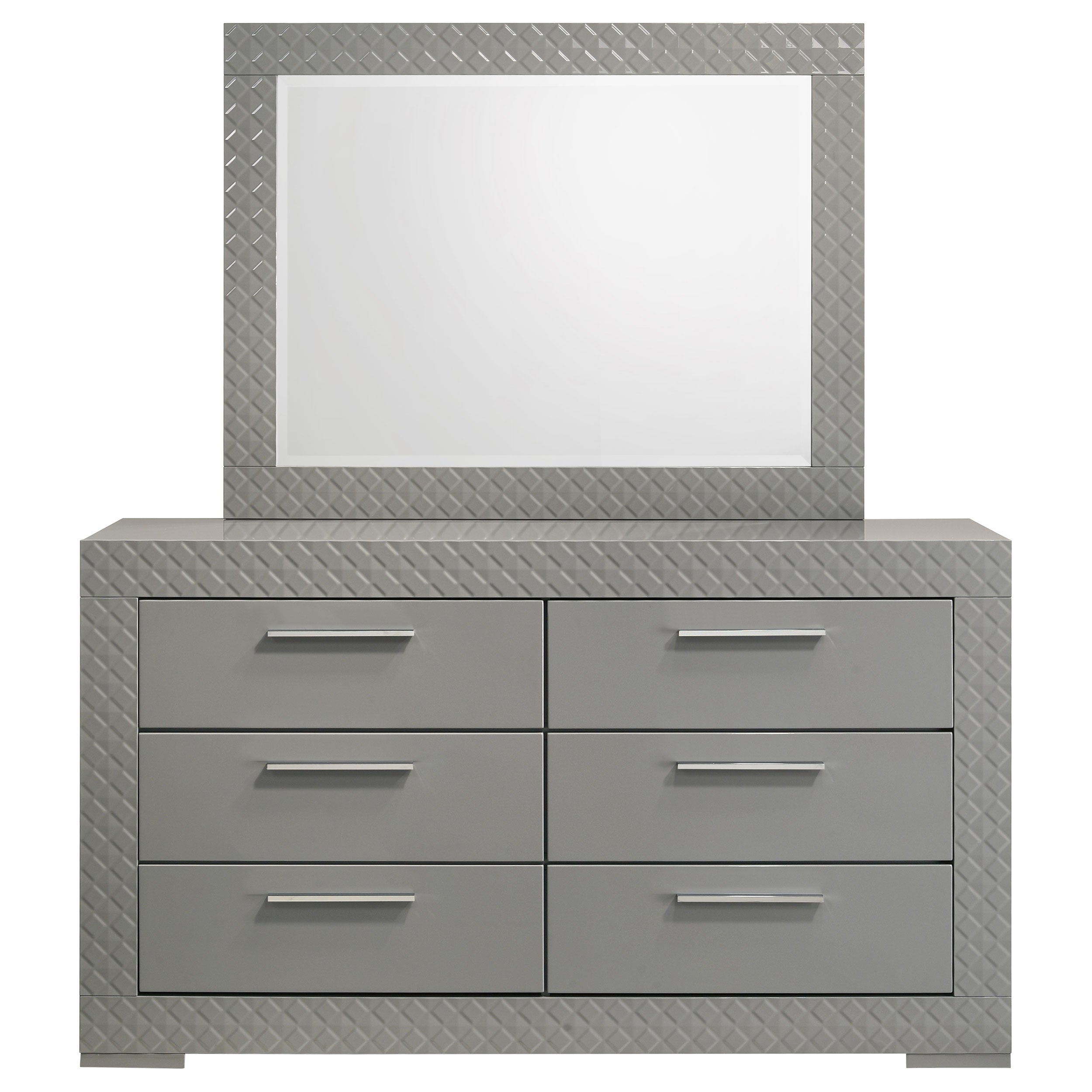 Ives 6-drawer Dresser and Mirror Grey High Gloss-