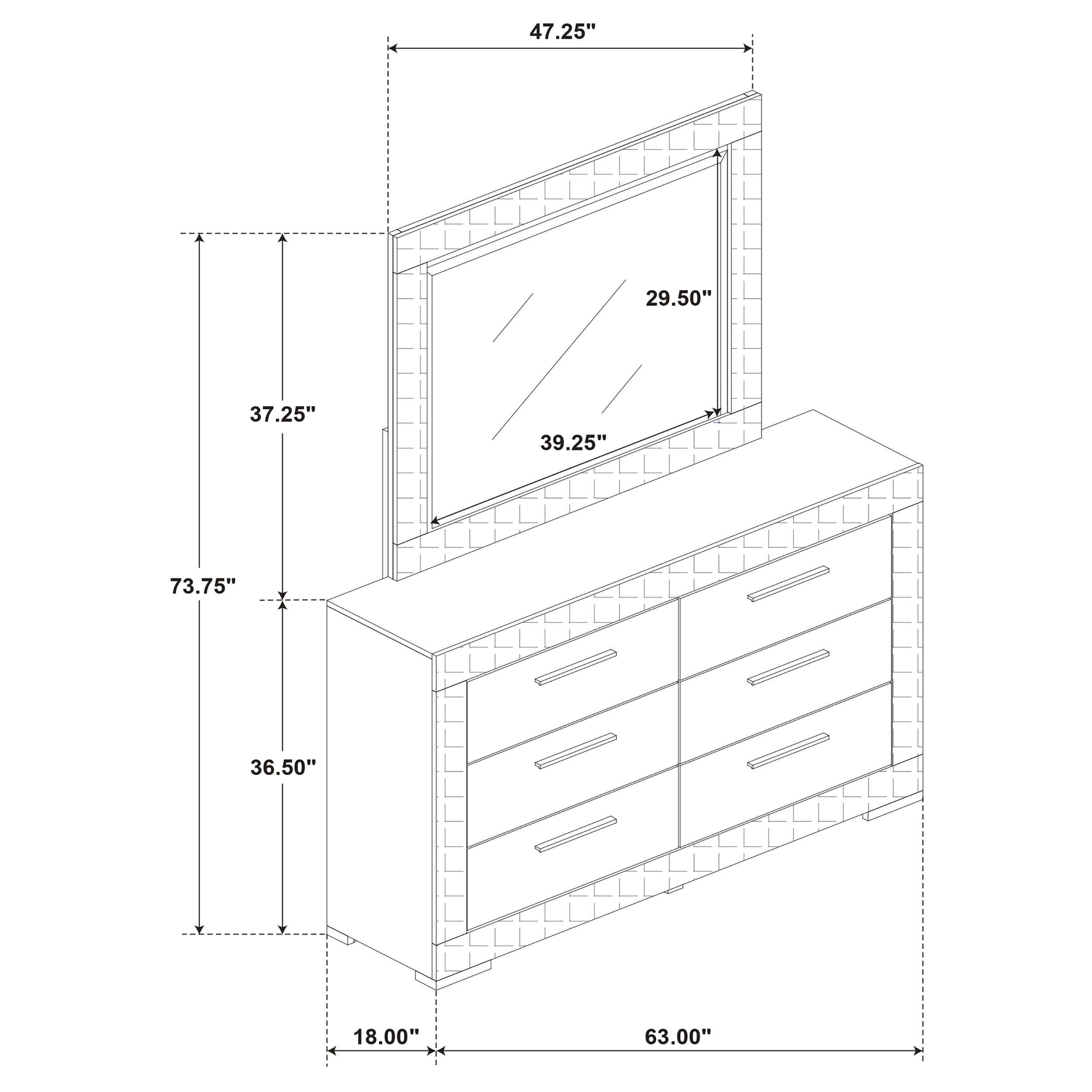 Ives 6-drawer Dresser and Mirror Grey High Gloss-