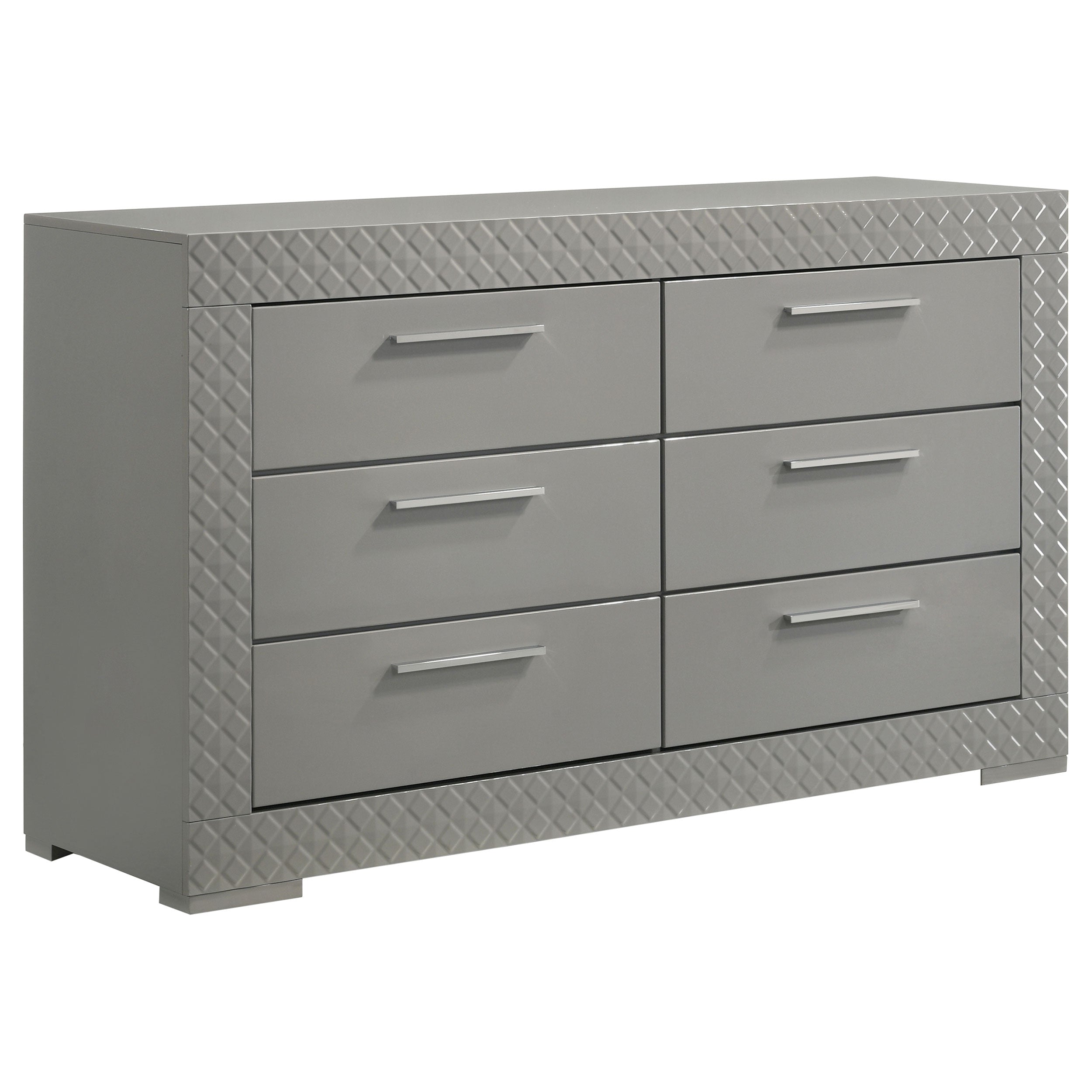 Ives 6-drawer Dresser Cabinet Grey High Gloss-