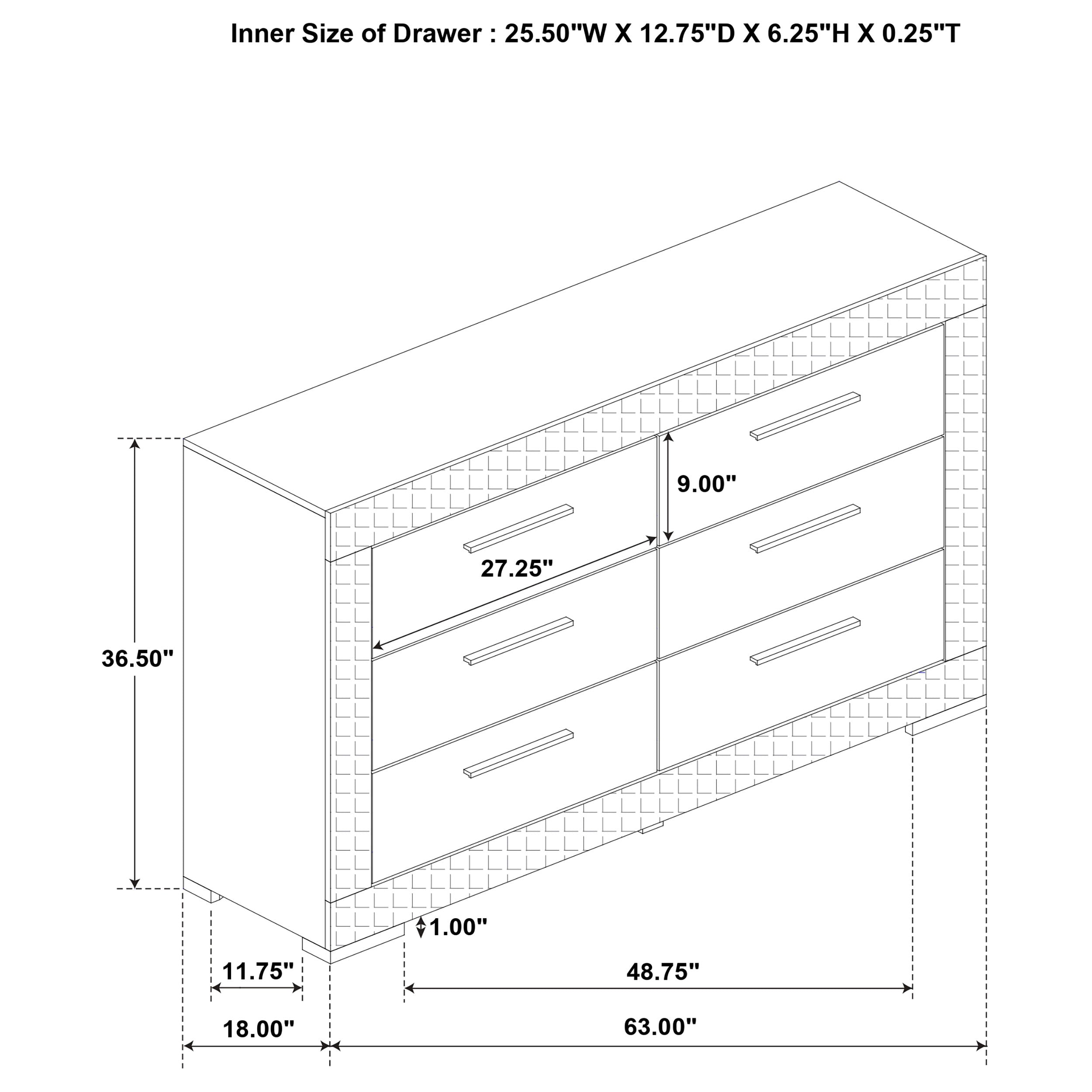 Ives 6-drawer Dresser Cabinet Grey High Gloss-