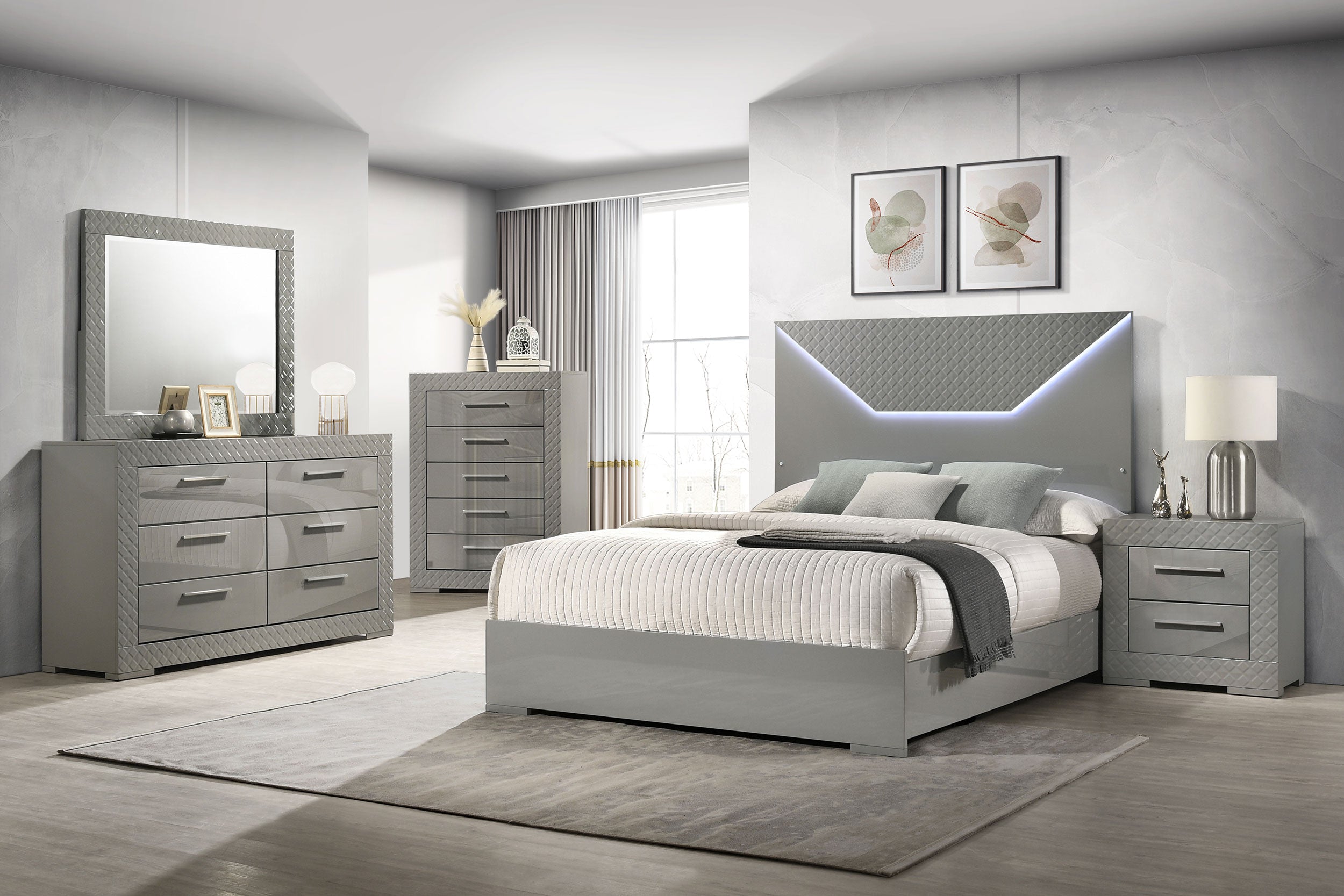Ives 6-drawer Dresser Cabinet Grey High Gloss-