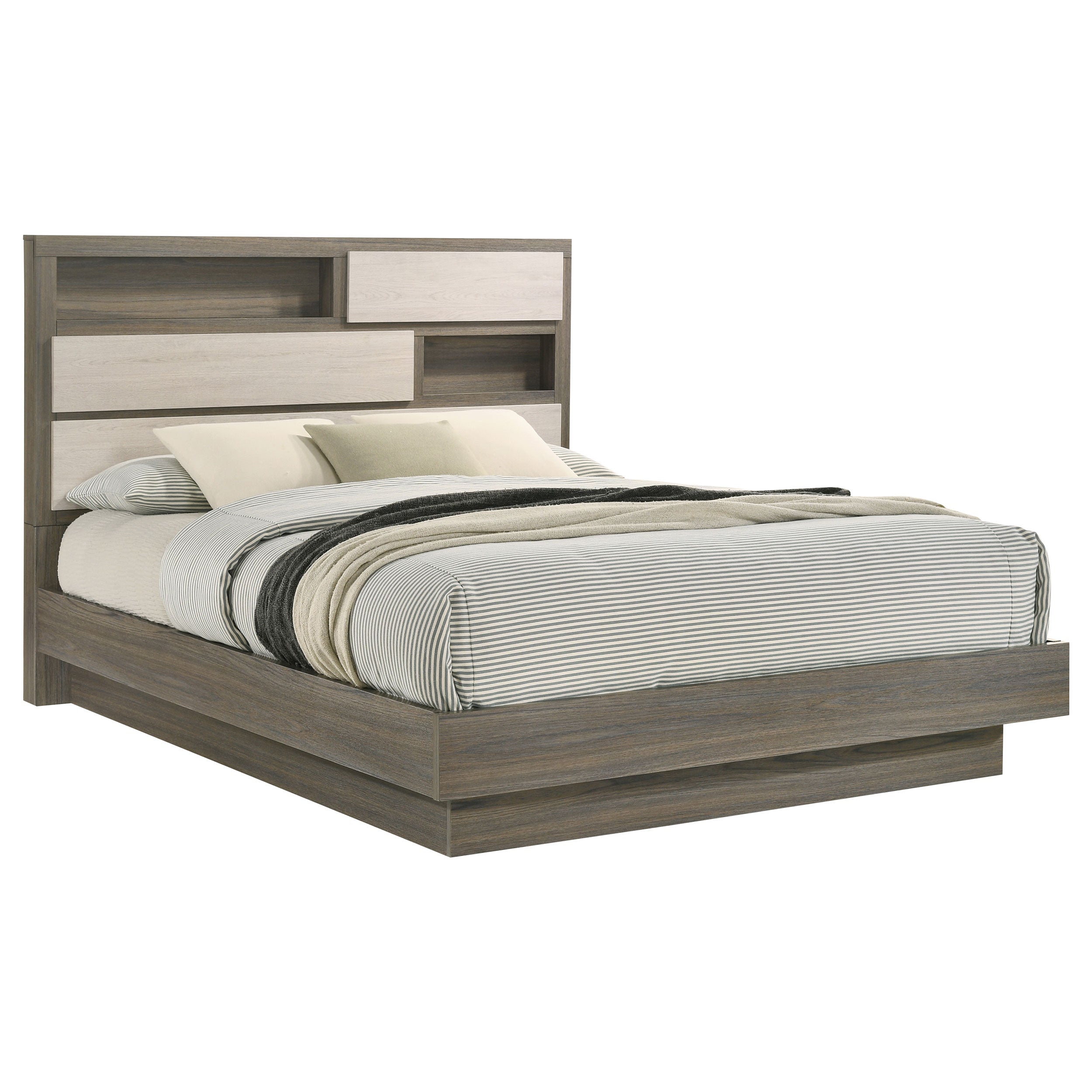 Fenwick Queen Bed Bookcase Headboard Grey Oak-