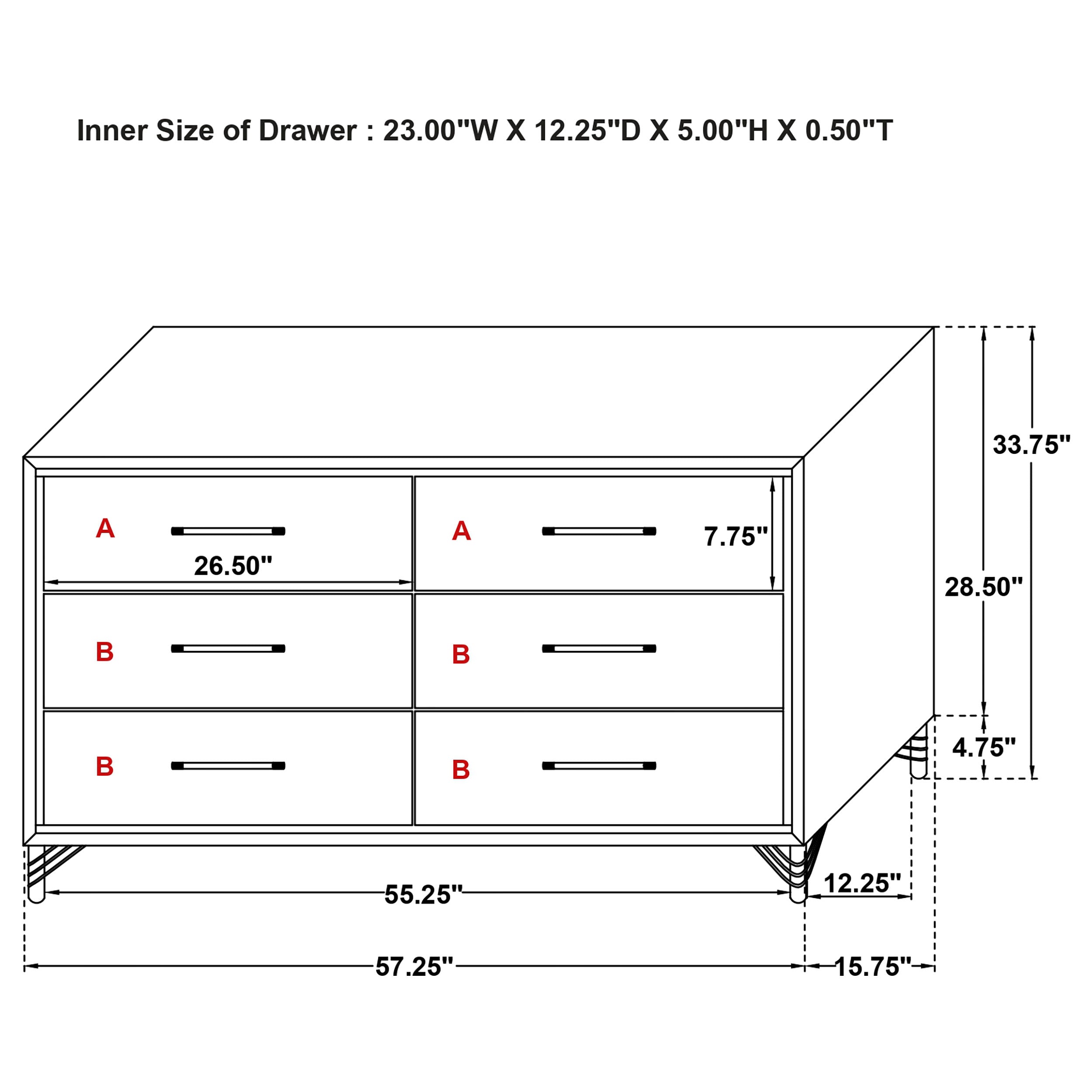 Lucia 6-drawer Dresser Cabinet Black-