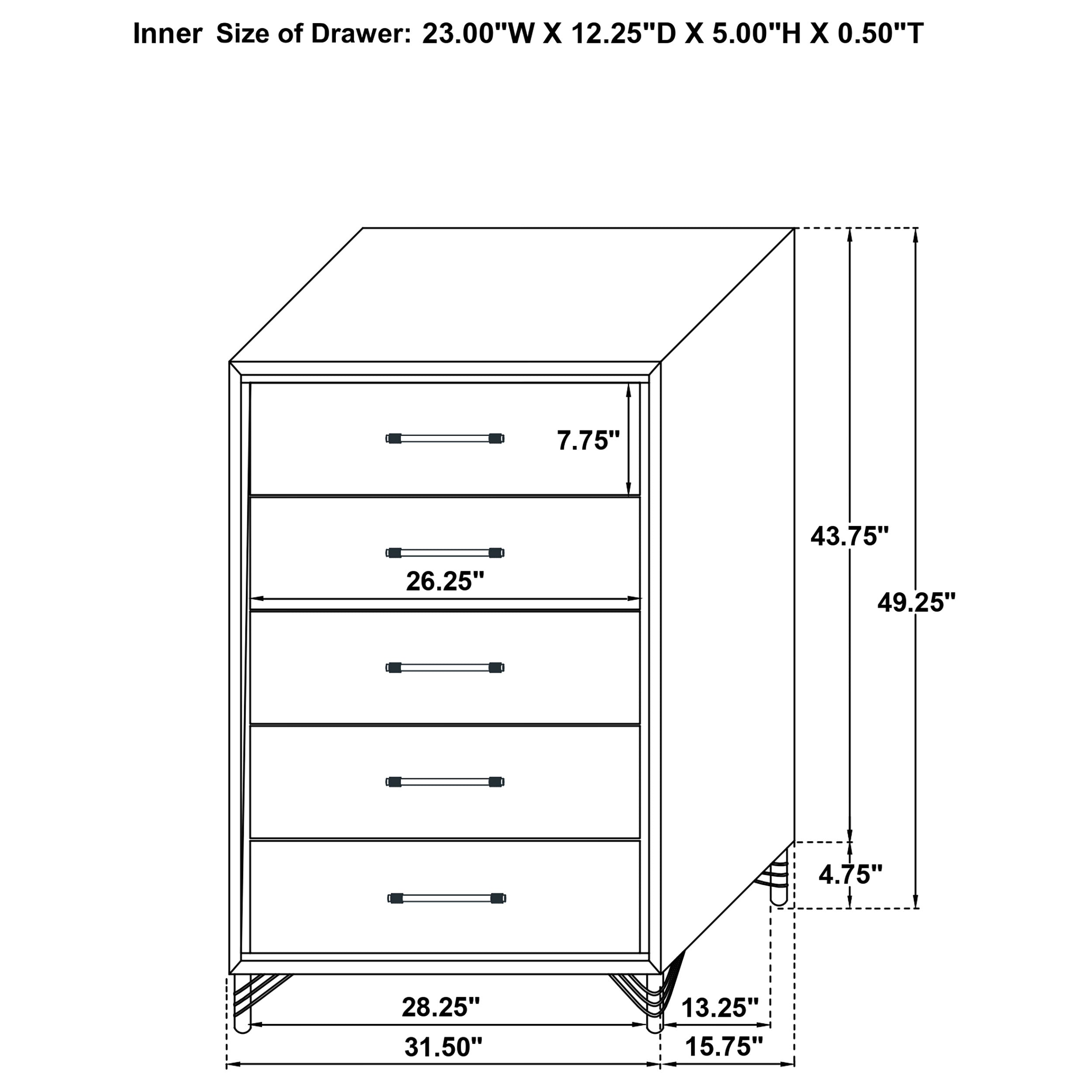 Lucia 5-drawer Bedroom Chest of Drawers Black-