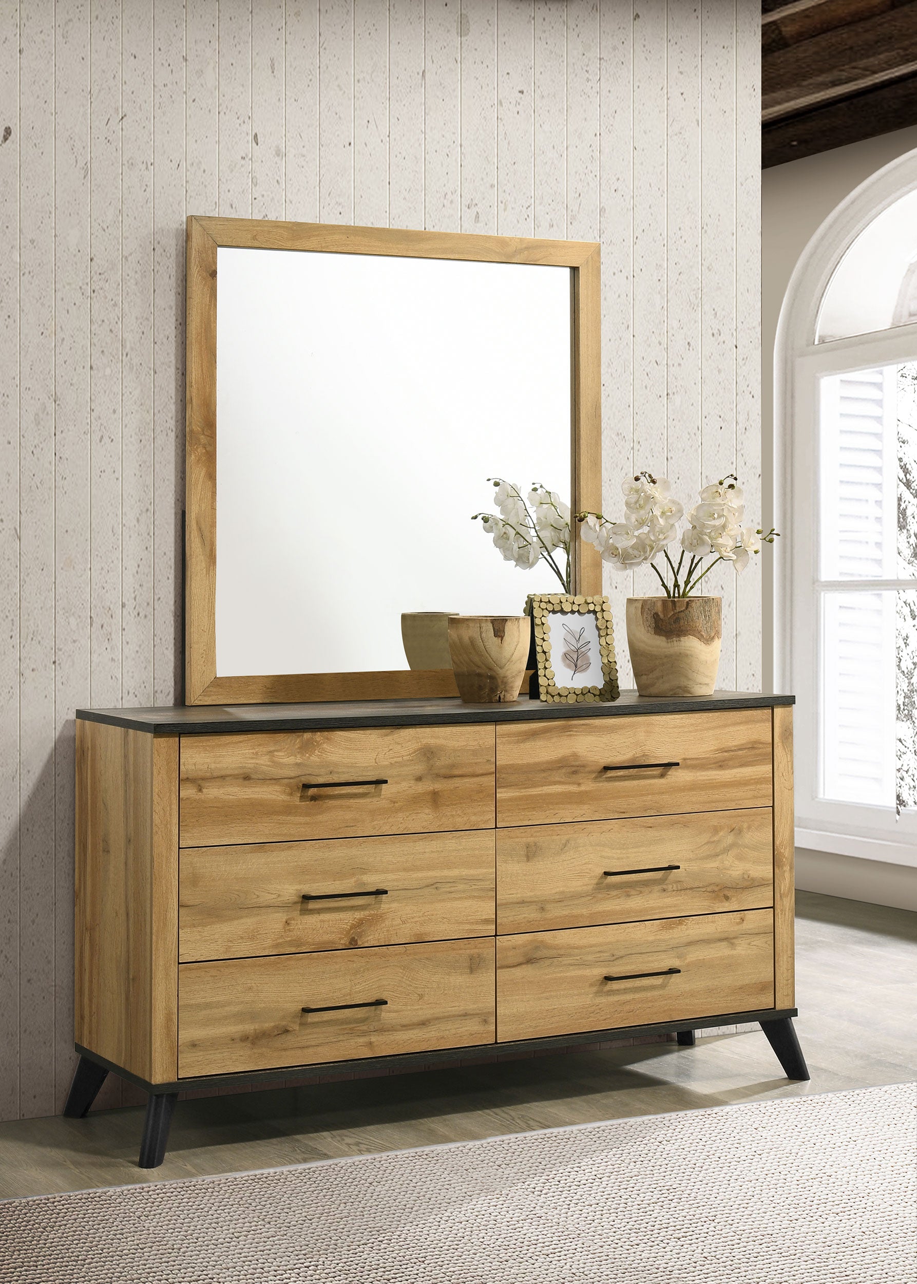 Kaywood 6-drawer Dresser and Mirror Natural Pine-
