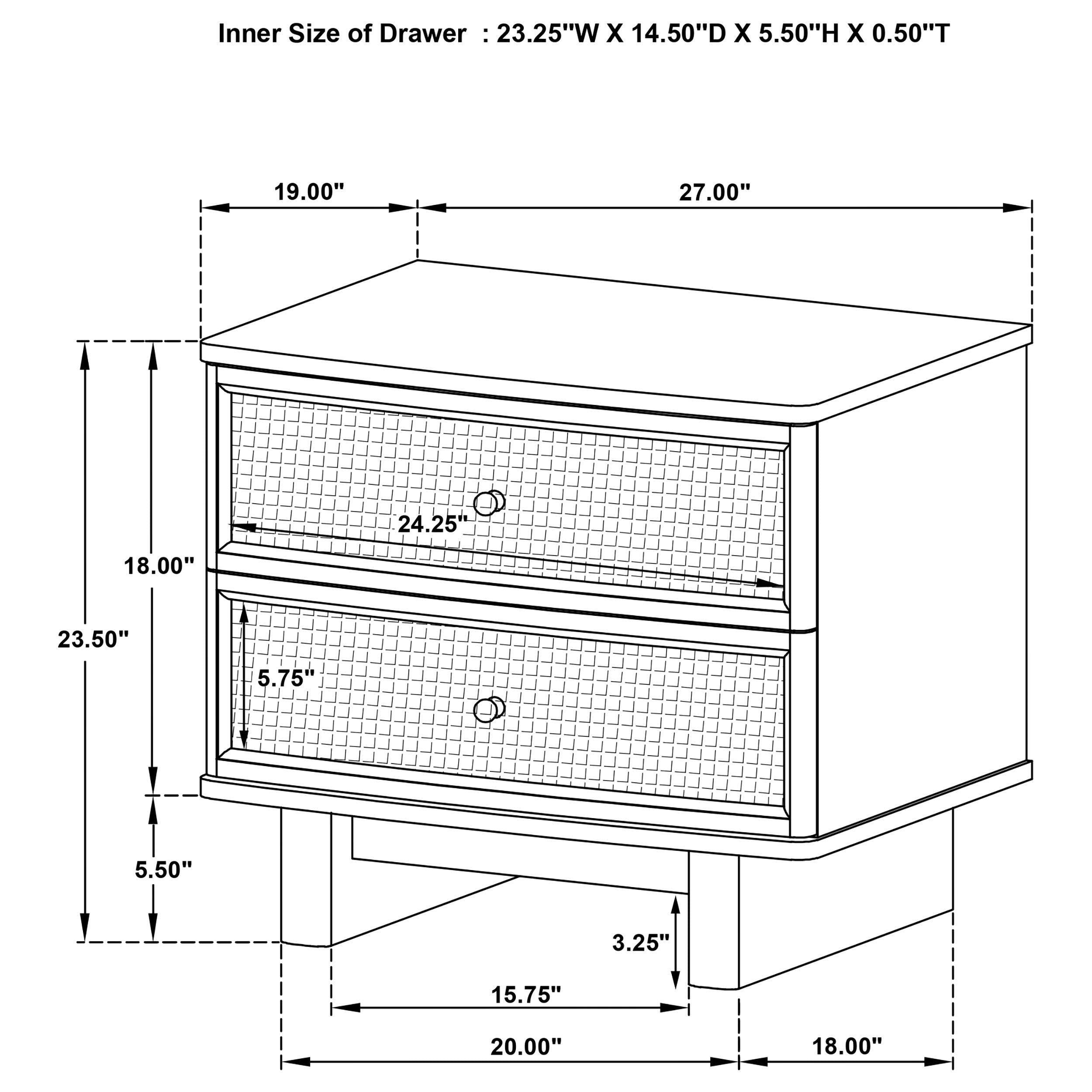 Kailani 2-drawer Nightstand Bedside Table Beige Oak-