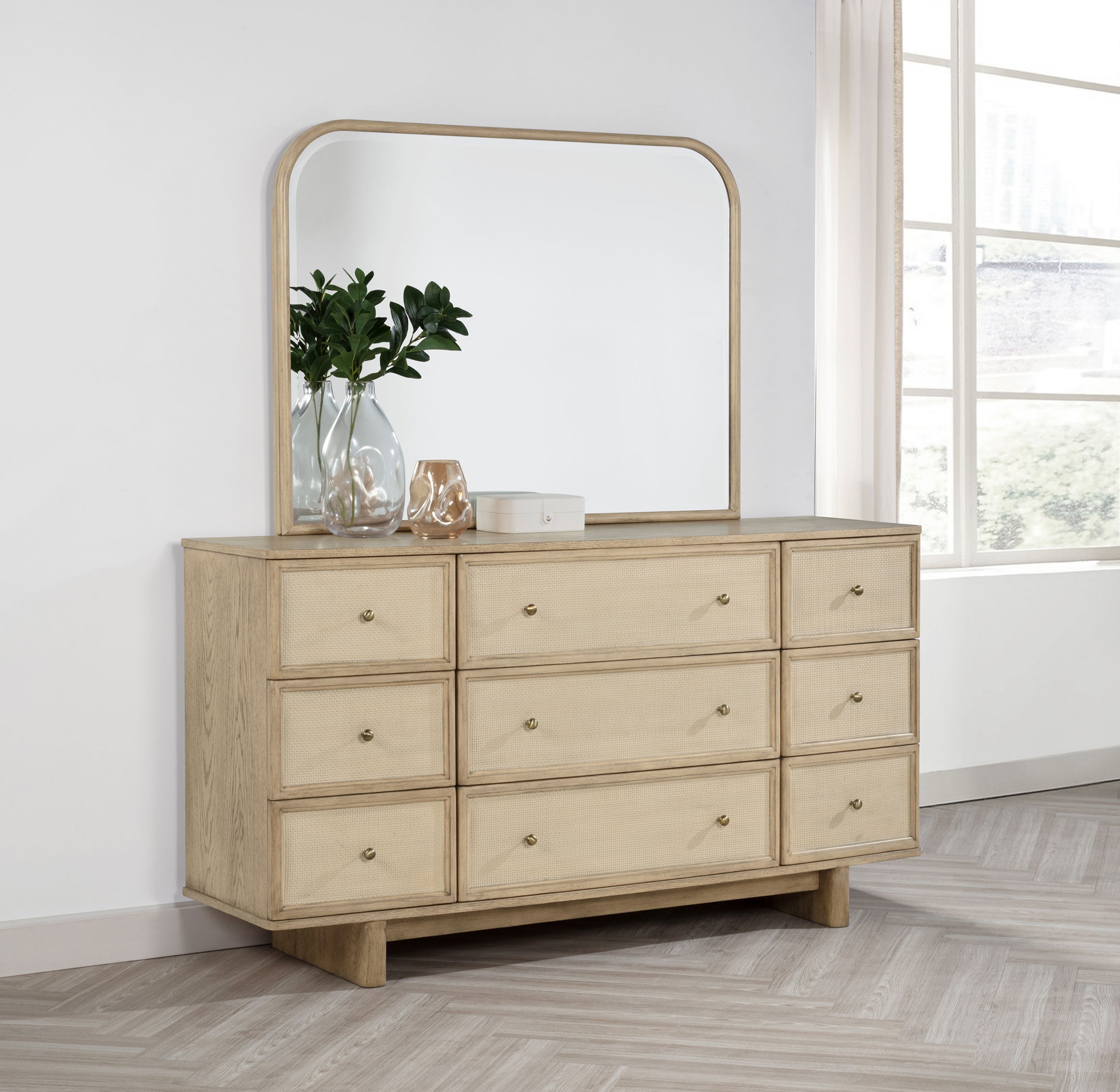 Kailani 9-drawer Dresser and Mirror Beige Oak-