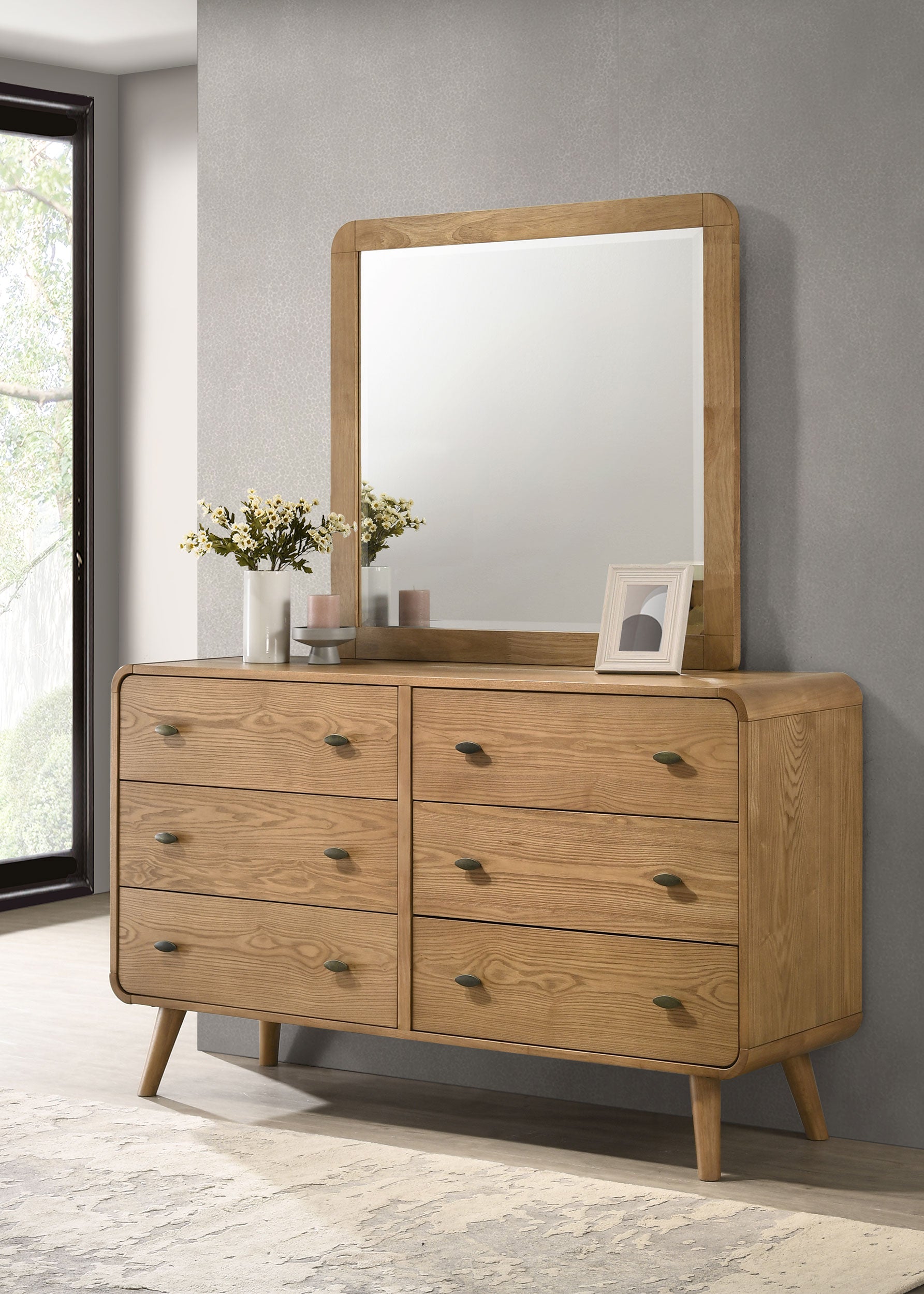 Robyn 6-drawer Bedroom Dresser and Mirror Light Ash-