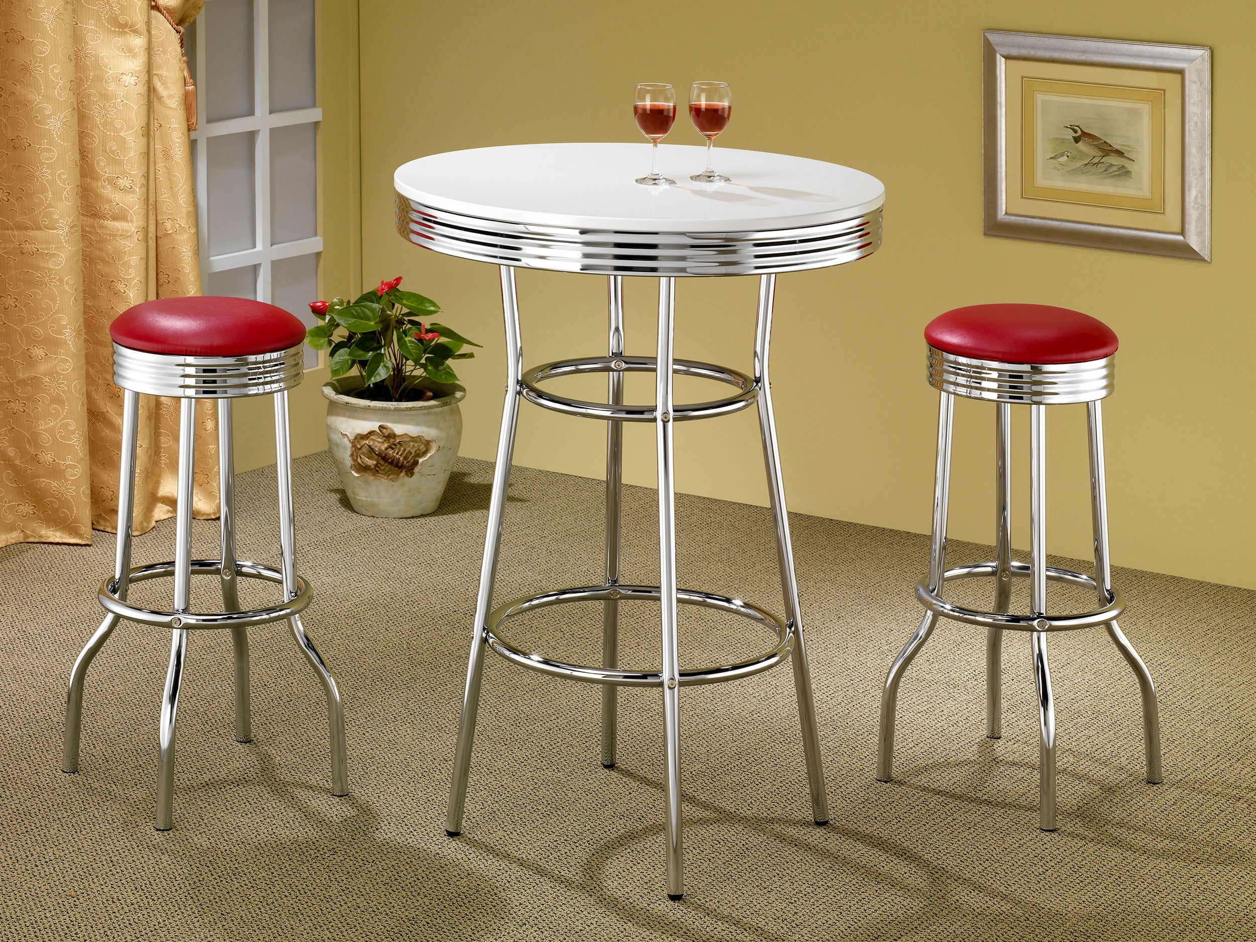 Retro Upholstered Metal Swivel Bar Stool Red (Set of 2)-CoasterEveryday