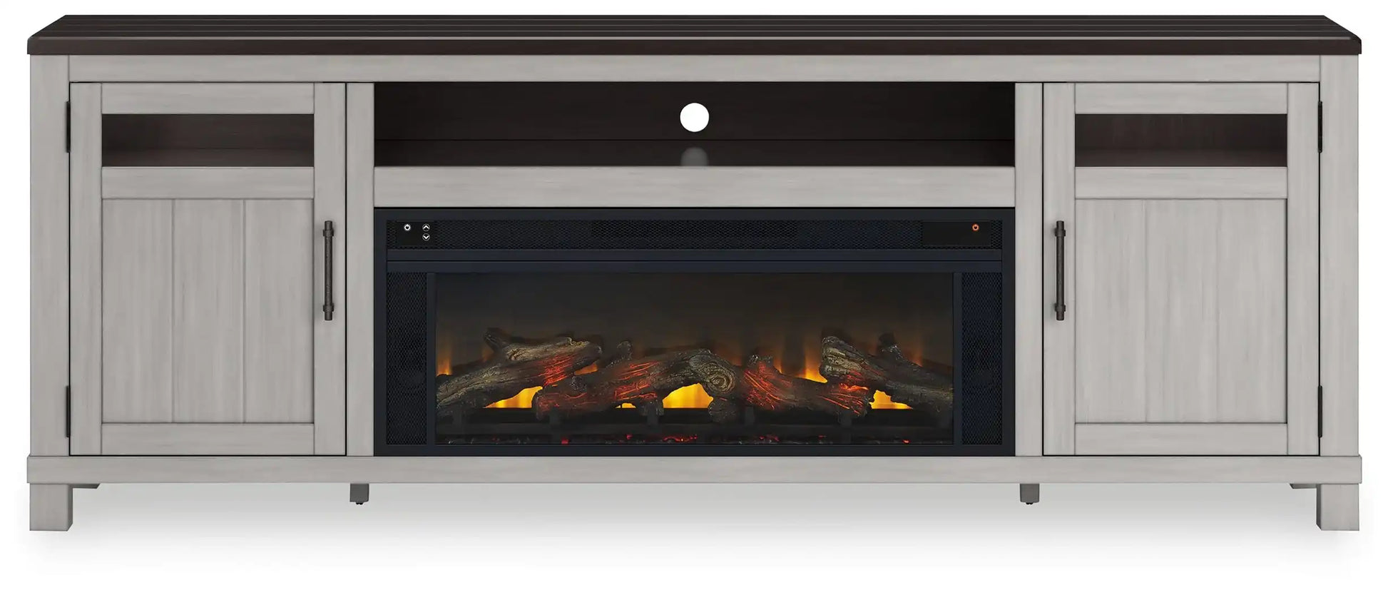 Darborn - 88" TV Stand With Electric Infrared Fireplace Insert - Gray / Brown - Best Buy Furniture