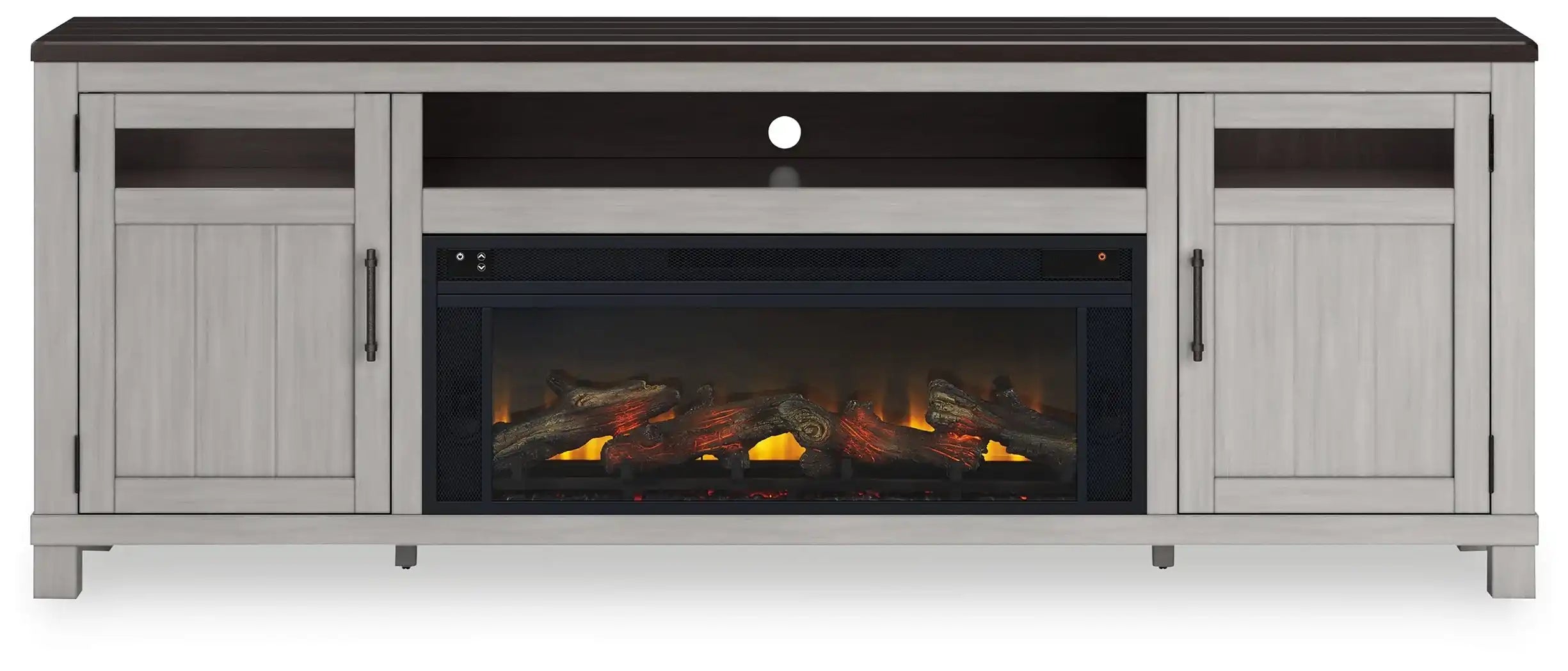 Darborn - 88" TV Stand With Electric Infrared Fireplace Insert - Gray / Brown - Best Buy Furniture
