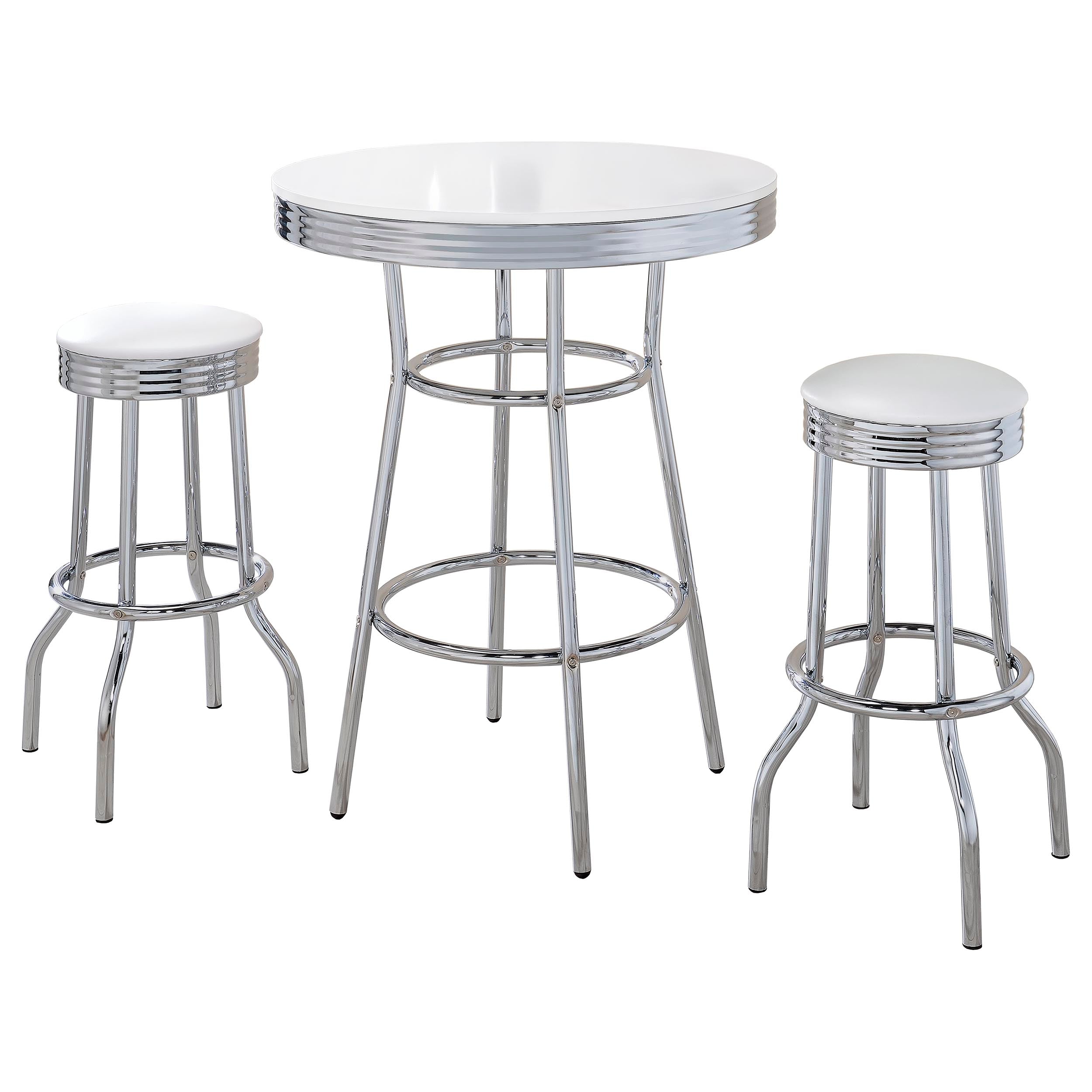 Retro 3-piece Round 1950s Bistro Pub Bar Table Set White-