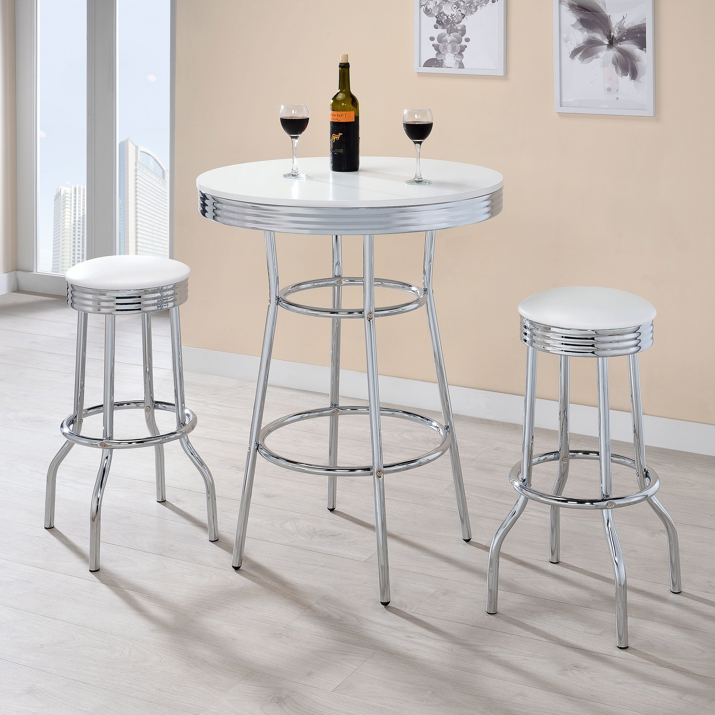 Retro Round 30-inch 1950's Bistro Pub Height Bar Table White-CoasterEveryday