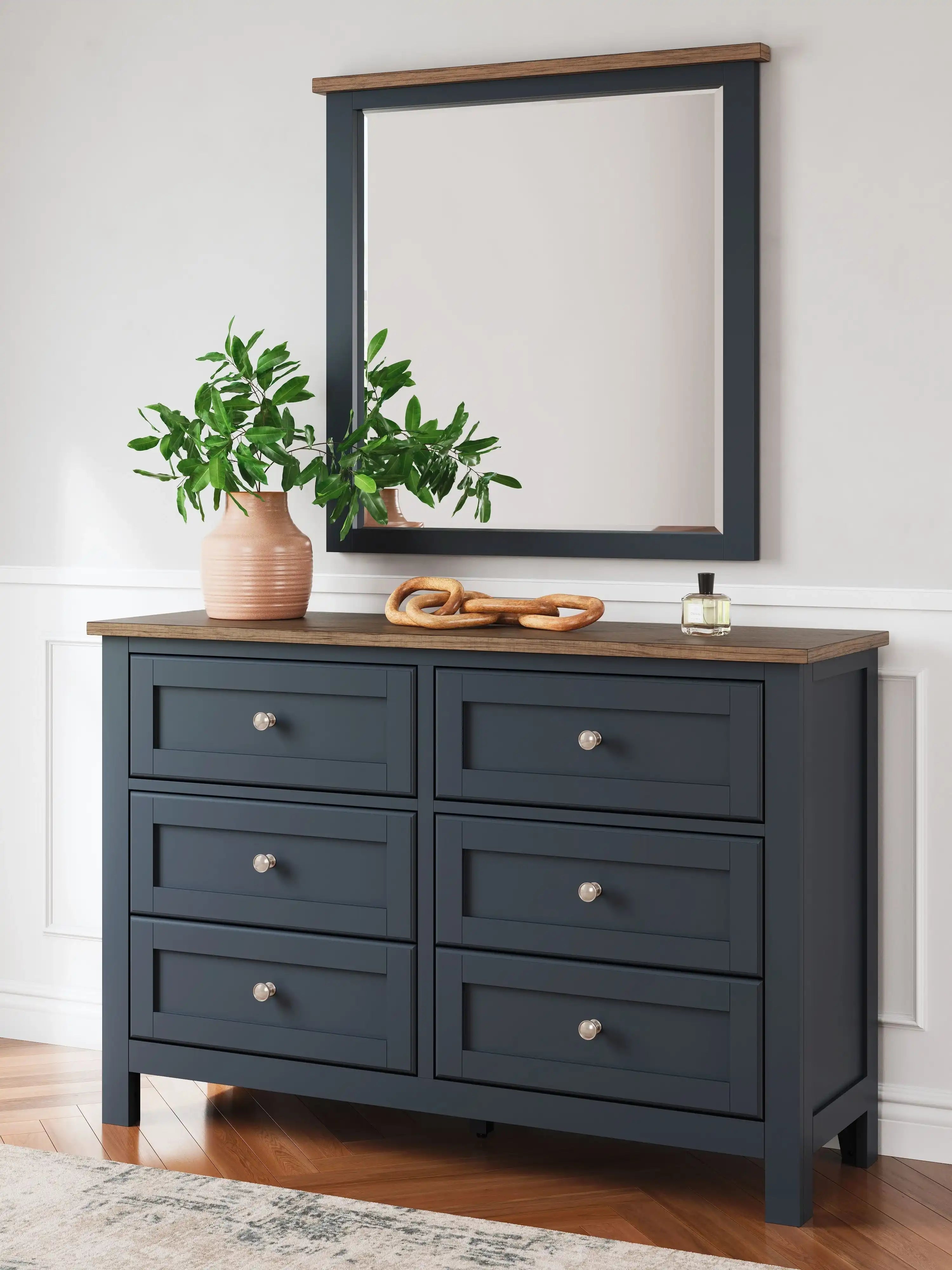 Landocken - Dresser and Mirror - Brown / Blue - Best Buy Furniture