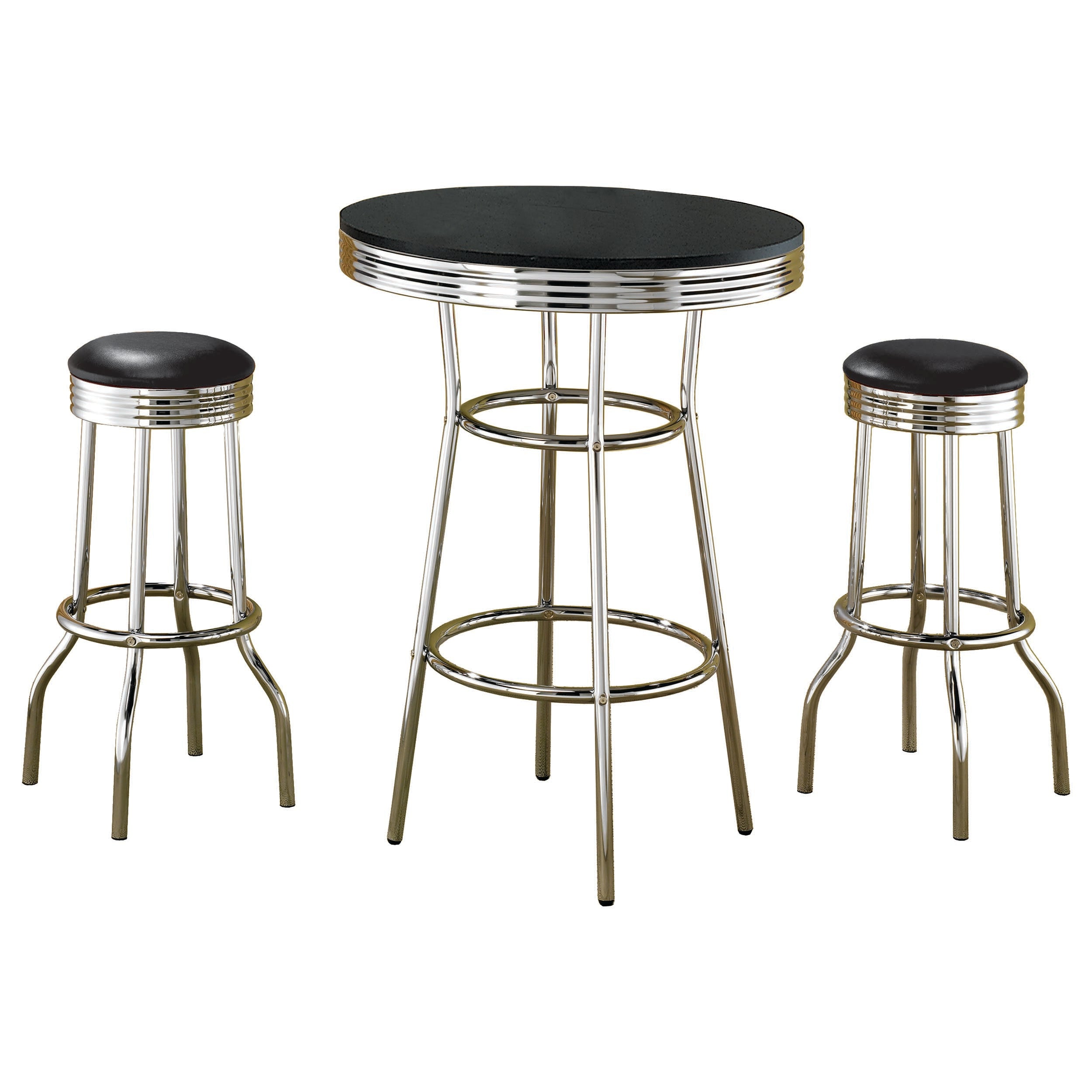 Retro 3-piece Round 1950s Bistro Pub Bar Table Set Black-