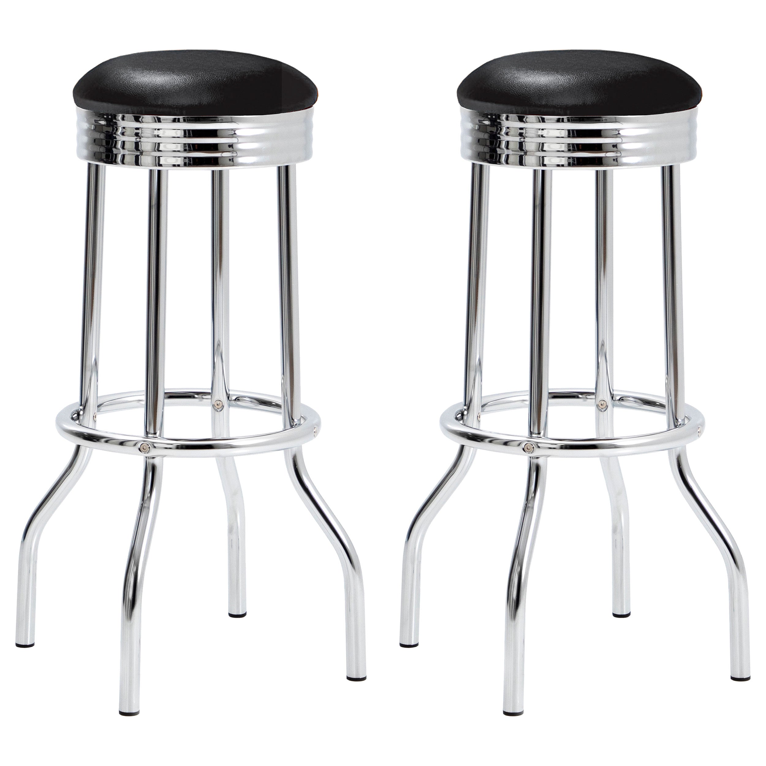 Retro Upholstered Metal Swivel Bar Stool Black (Set of 2)-CoasterEveryday