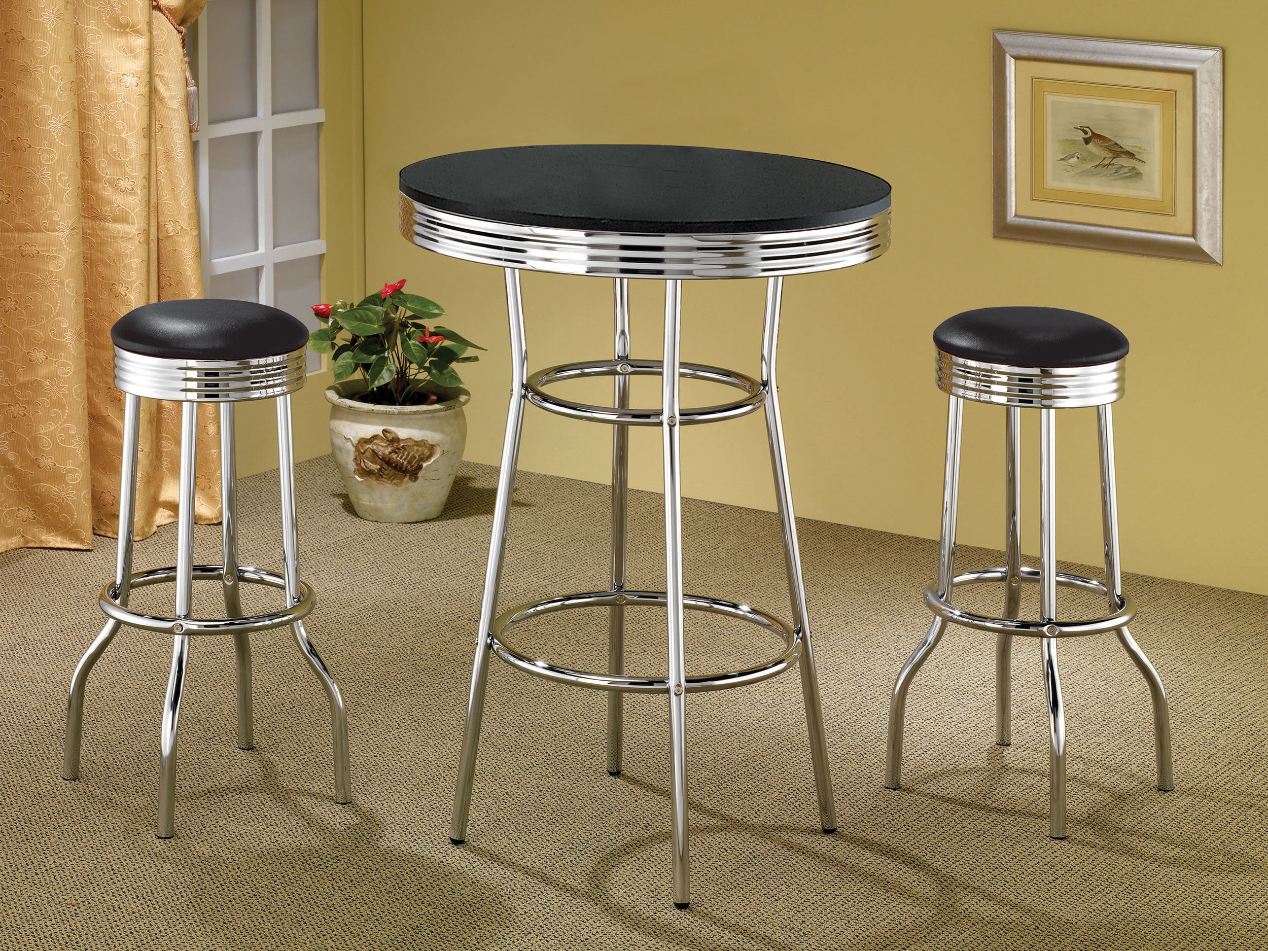Retro Upholstered Metal Swivel Bar Stool Black (Set of 2)-CoasterEveryday