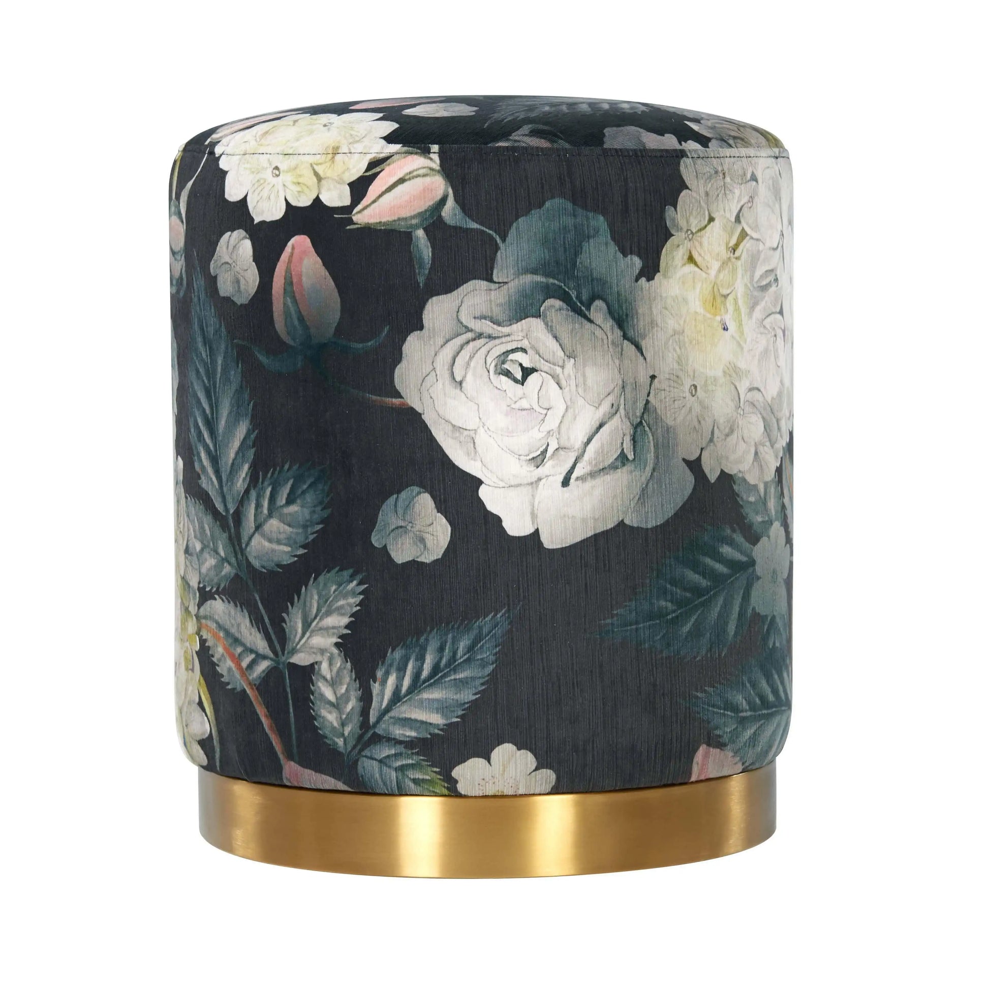 Opal - Floral Velvet Ottoman With Gold Base - Dark Gray - Best Buy Furniture