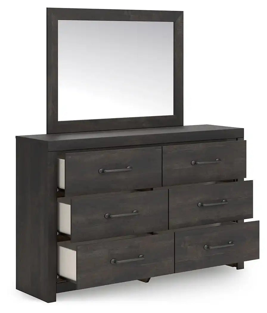 Hollivern - Dresser And Mirror - Dark Gray - Best Buy Furniture