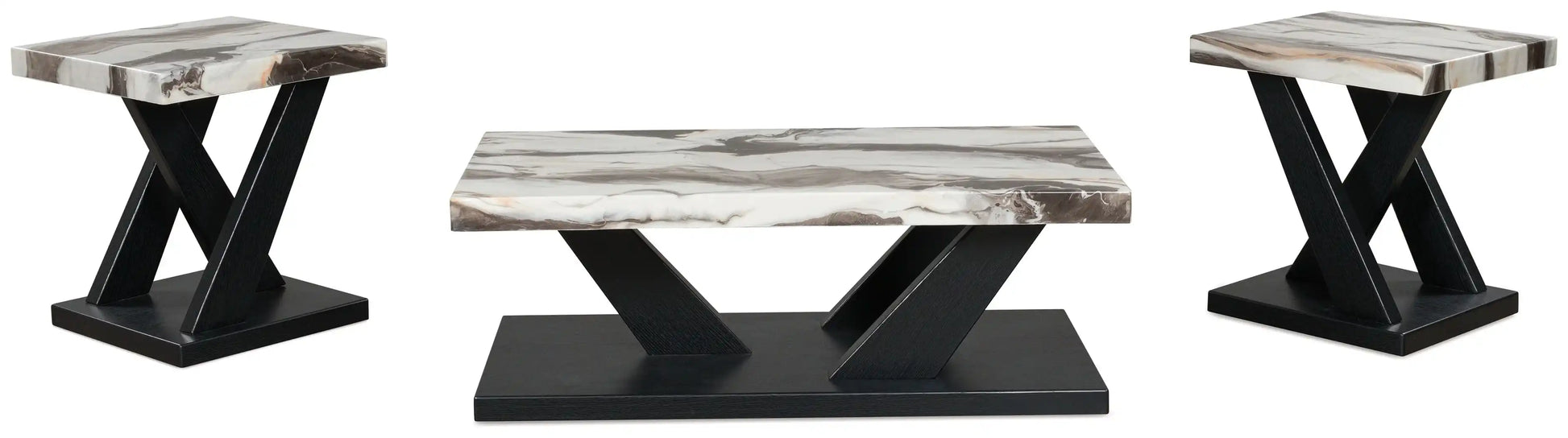Cendill - Occasional Table Set (Set of 3) - Dark Brown / White / Black - Best Buy Furniture