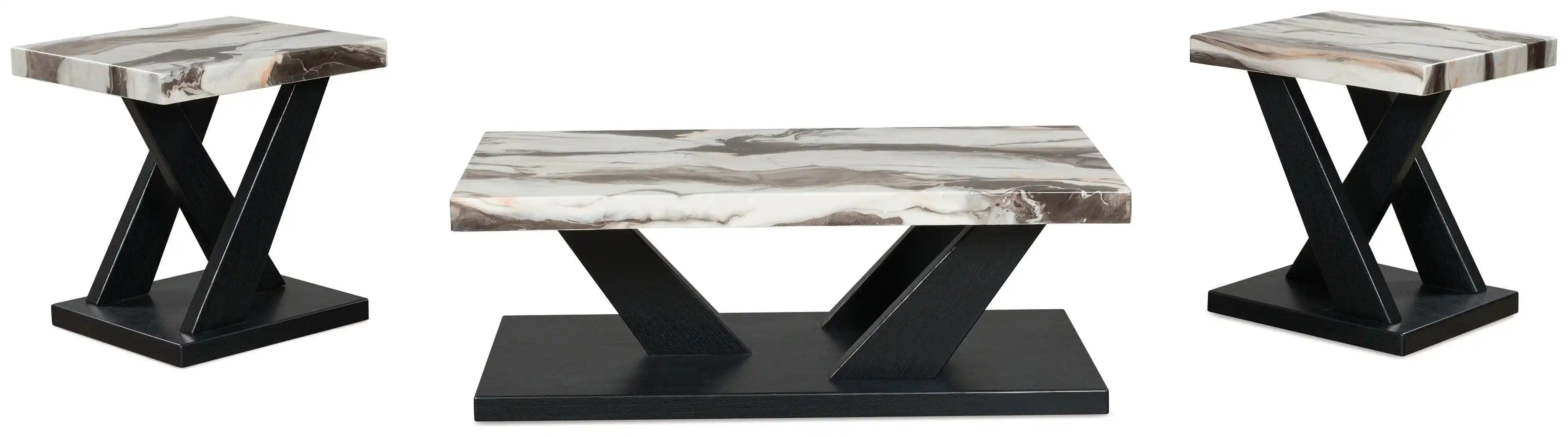 Cendill - Occasional Table Set (Set of 3) - Dark Brown / White / Black - Best Buy Furniture