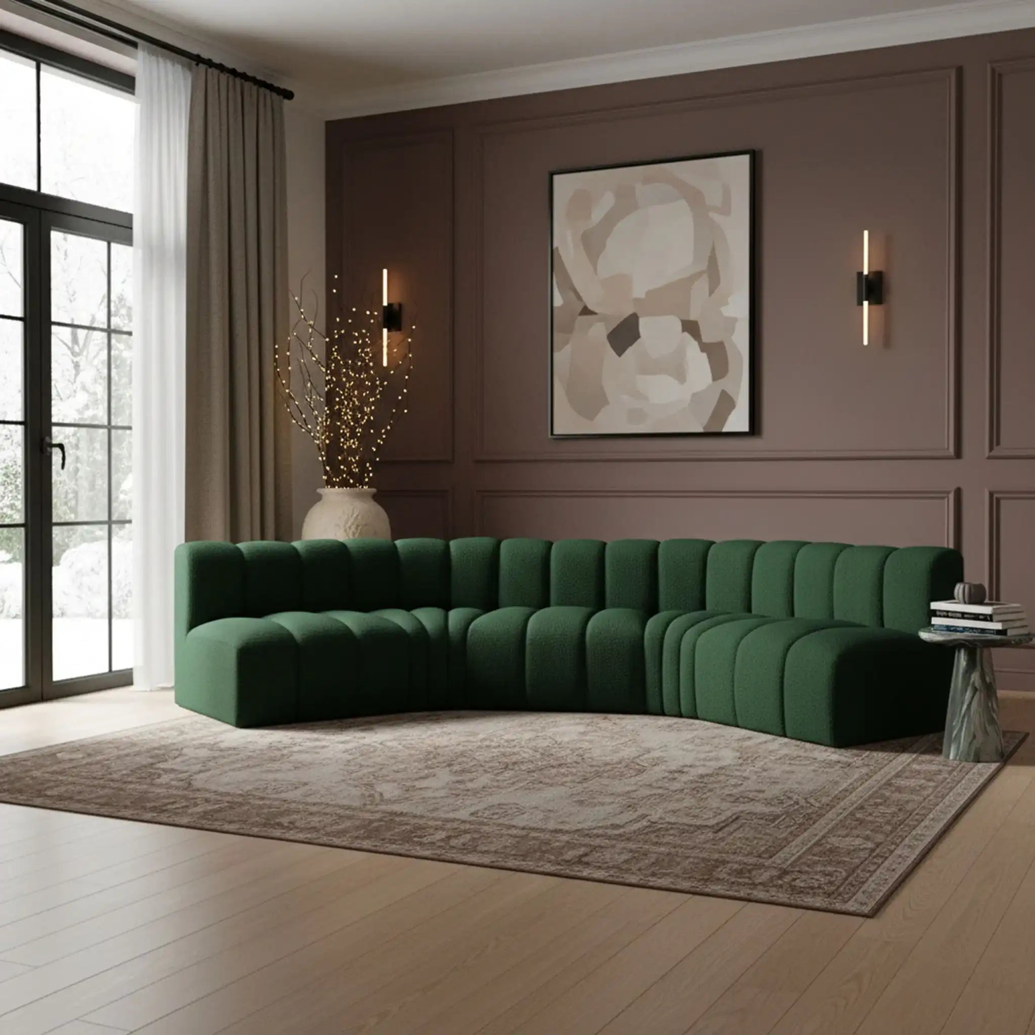 Arc - Boucle Fabric 5 Piece U-Shaped Modular Sofa