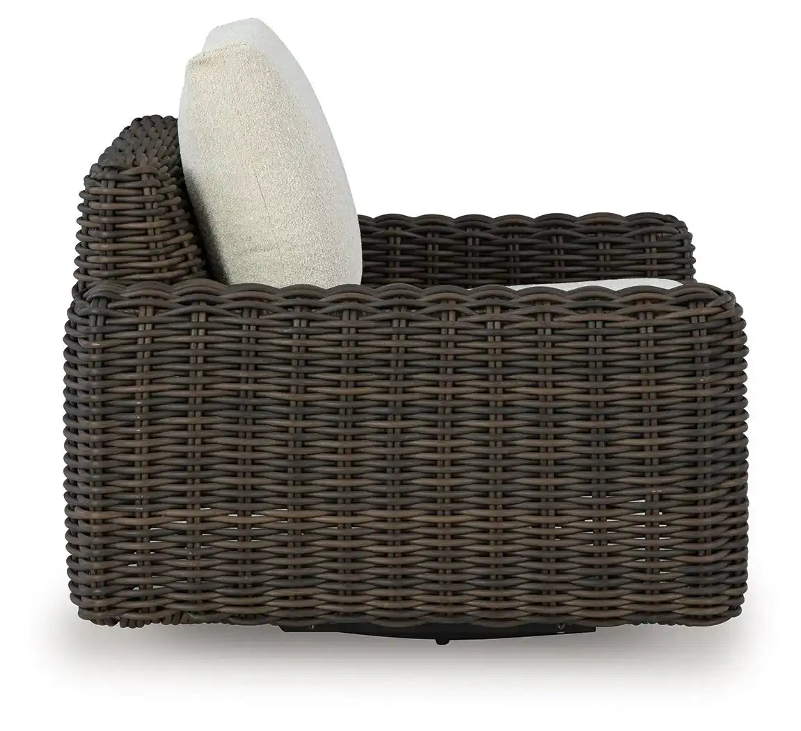 Kimora - Swivel Glider Lounge With Cushion - Beige / Dark Brown - Best Buy Furniture
