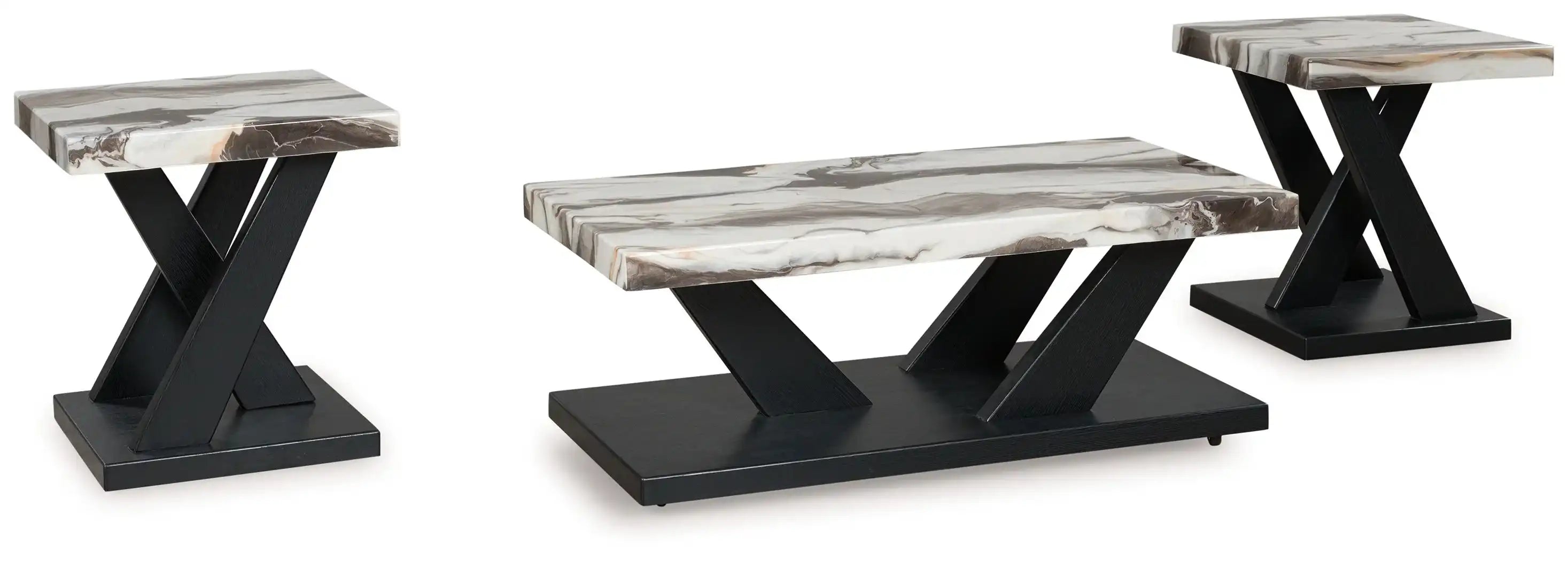 Cendill - Occasional Table Set (Set of 3) - Dark Brown / White / Black - Best Buy Furniture