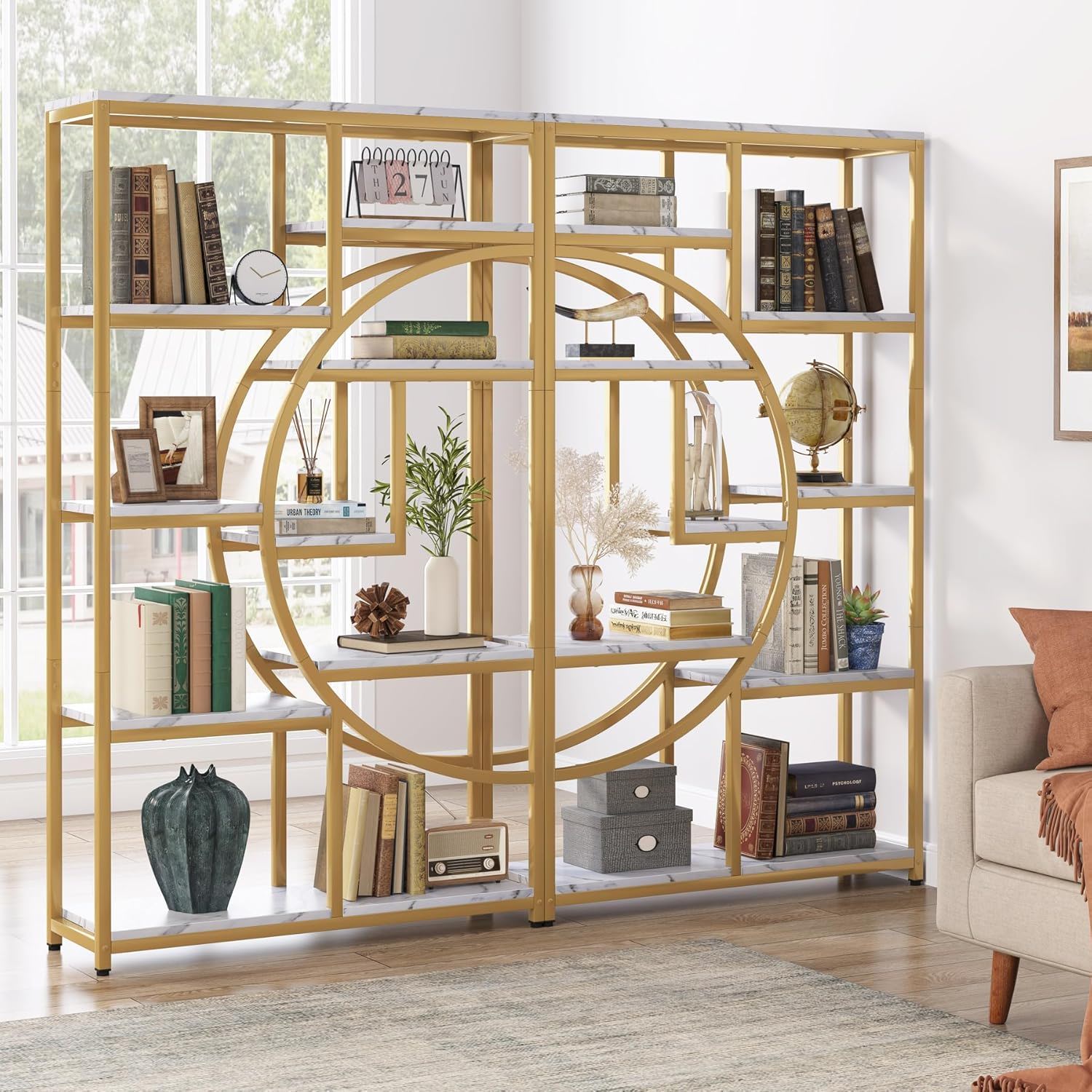 5 Tier Corner Etagere Bookshelf With 9 Open Shelves Storage Organizer For Living Room