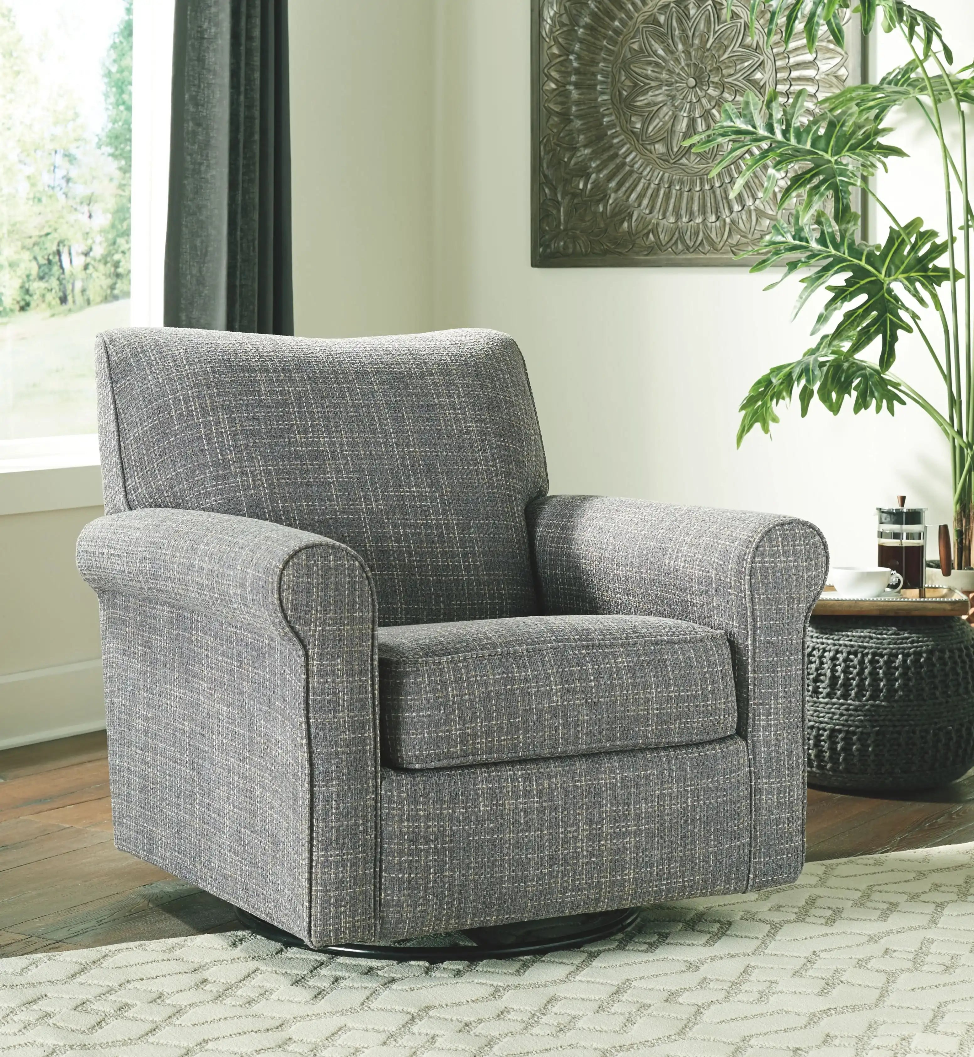 Renley - Swivel Glider Accent Chair - Ash - Best Buy Furniture