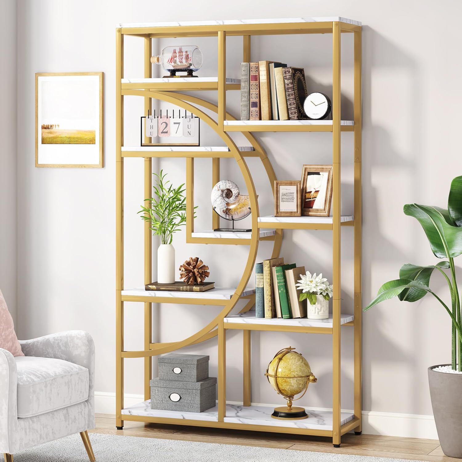 5 Tier Corner Etagere Bookshelf With 9 Open Shelves Storage Organizer For Living Room